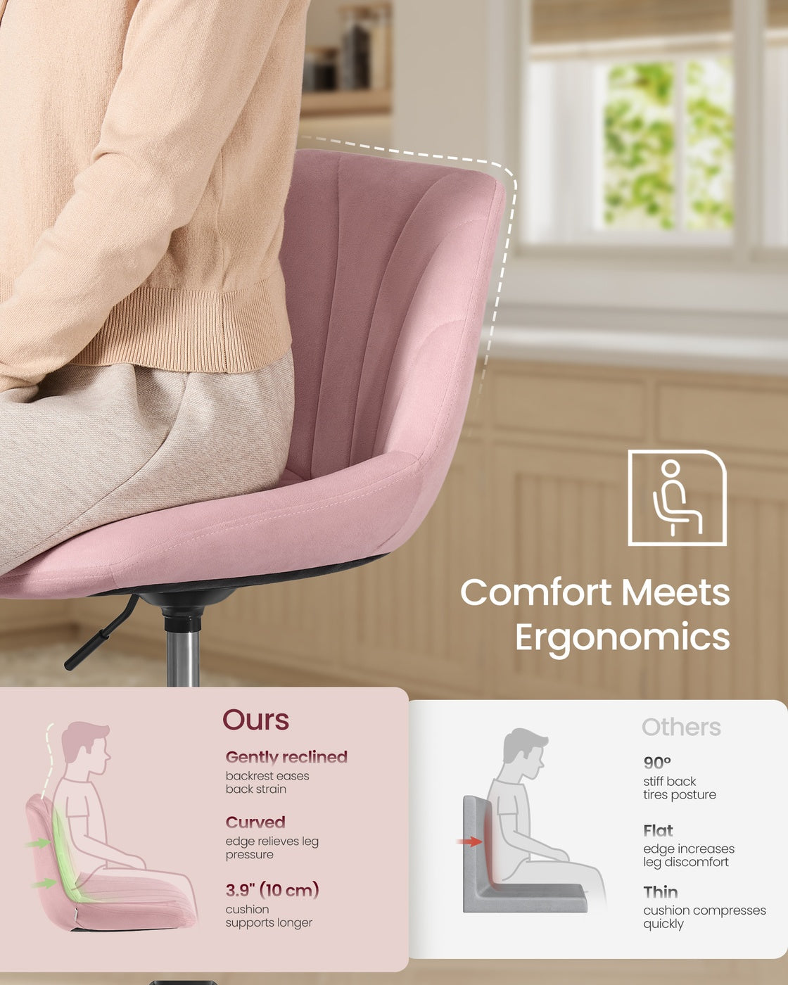 Dressing Table Chair - 360° Swivel - Velvet - Adjustable Height