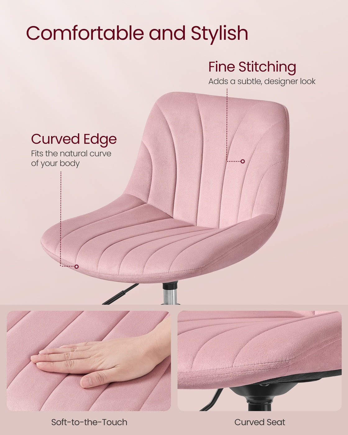 Dressing Table Chair - 360° Swivel - Velvet - Adjustable Height