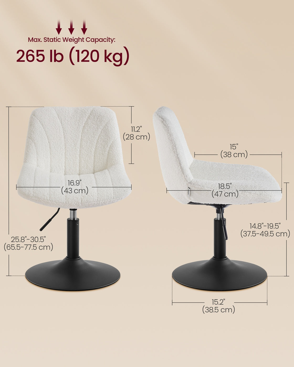 Dressing Table Chair - 360° Swivel - Foam - Adjustable Height