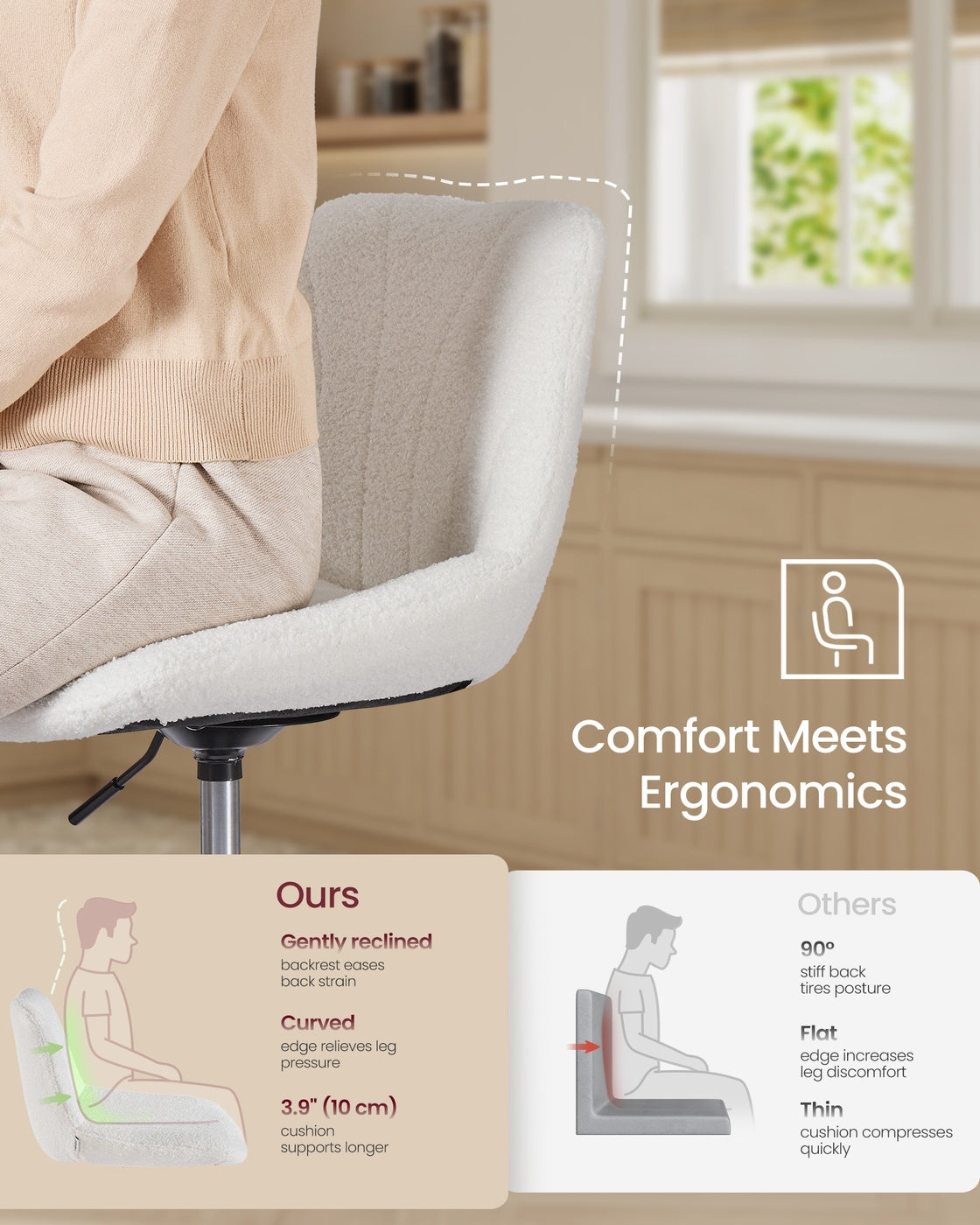 Dressing Table Chair - 360° Swivel - Foam - Adjustable Height