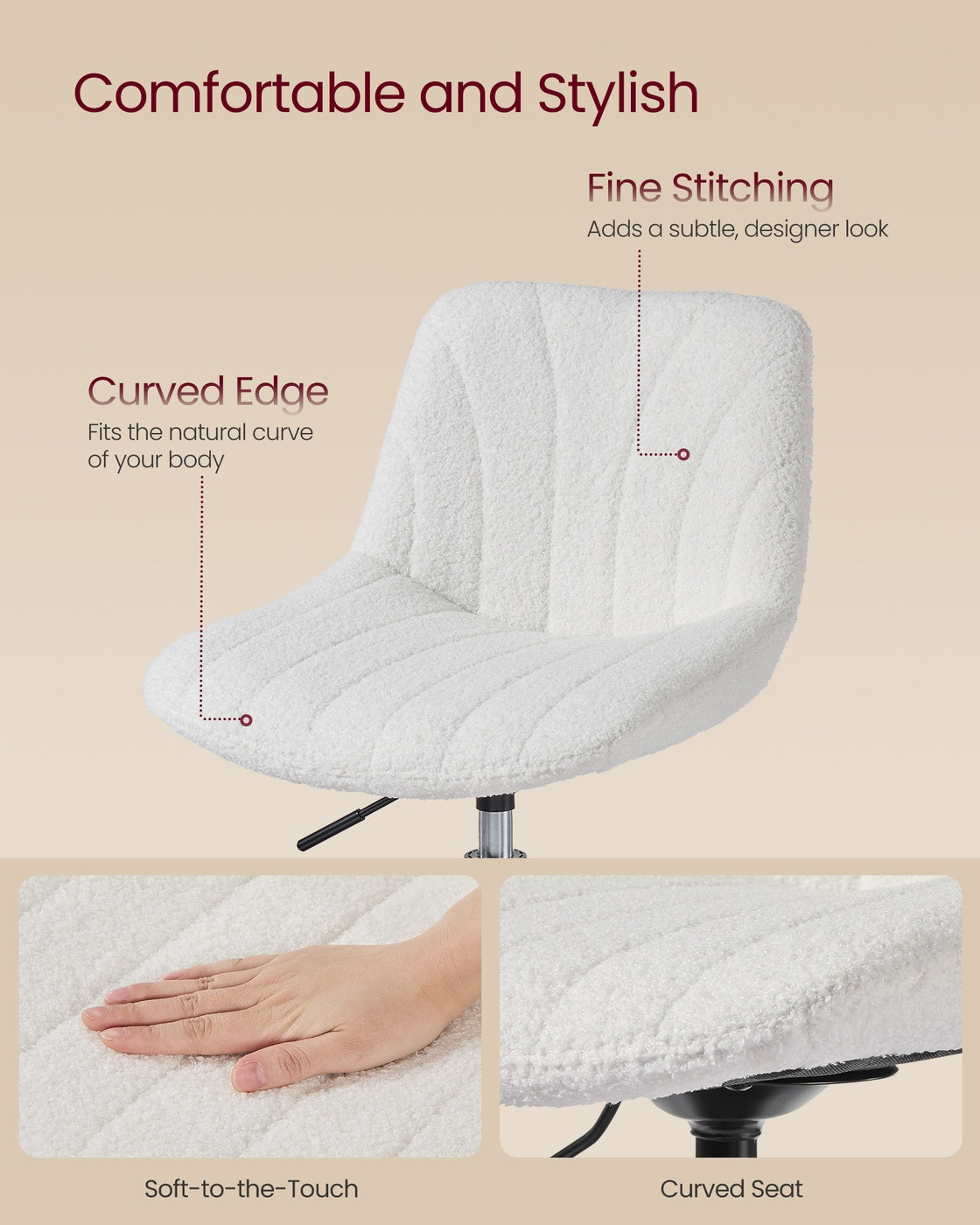 Dressing Table Chair - 360° Swivel - Foam - Adjustable Height