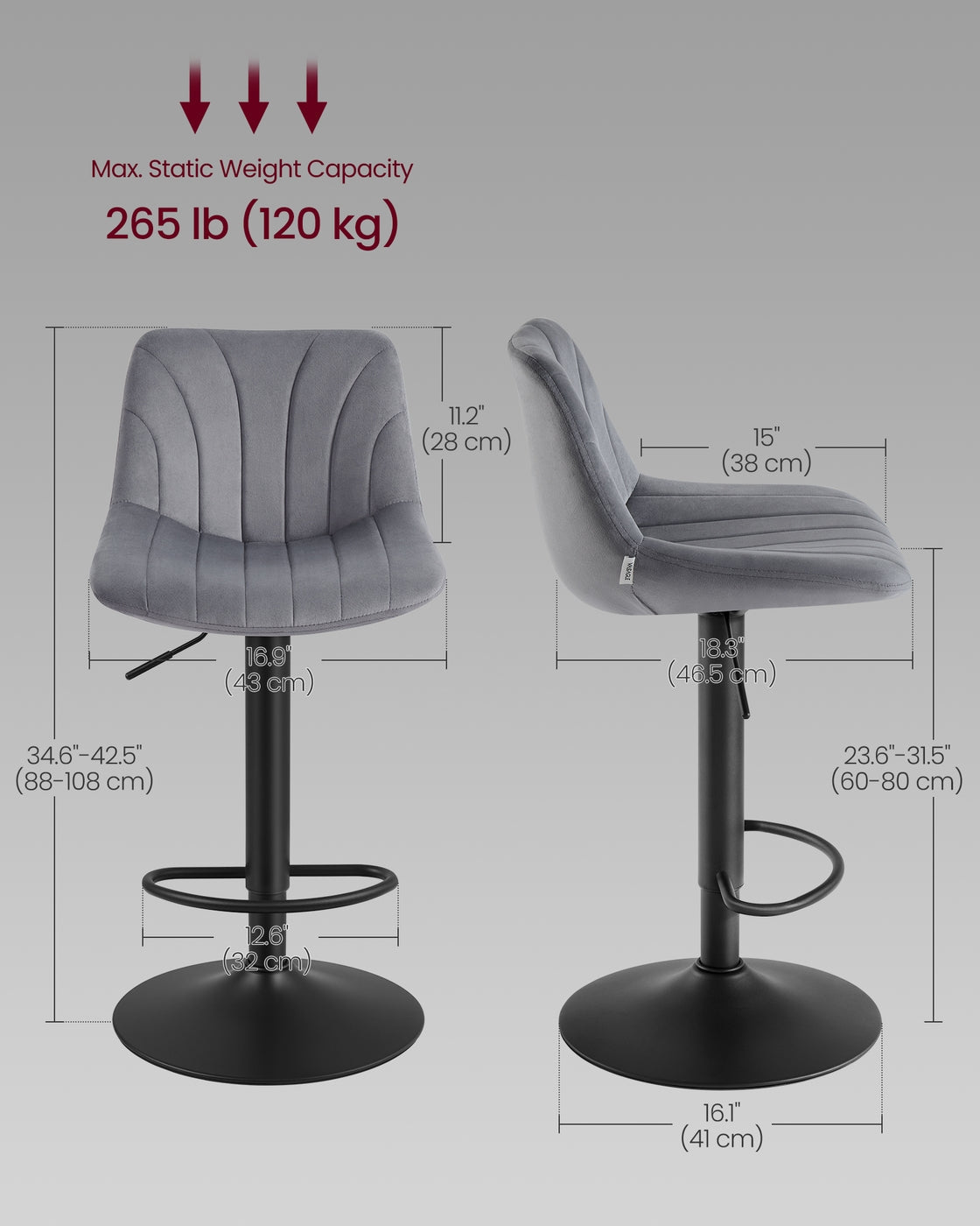 Adjustable Swivel Bar Stools - 2 Chairs - Steel - Backrests
