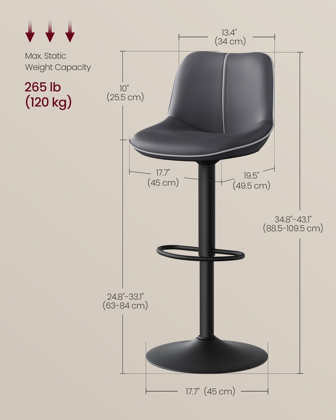 Height Adjustable Swivel Bar Stools - Synthetic Leather - Quilt