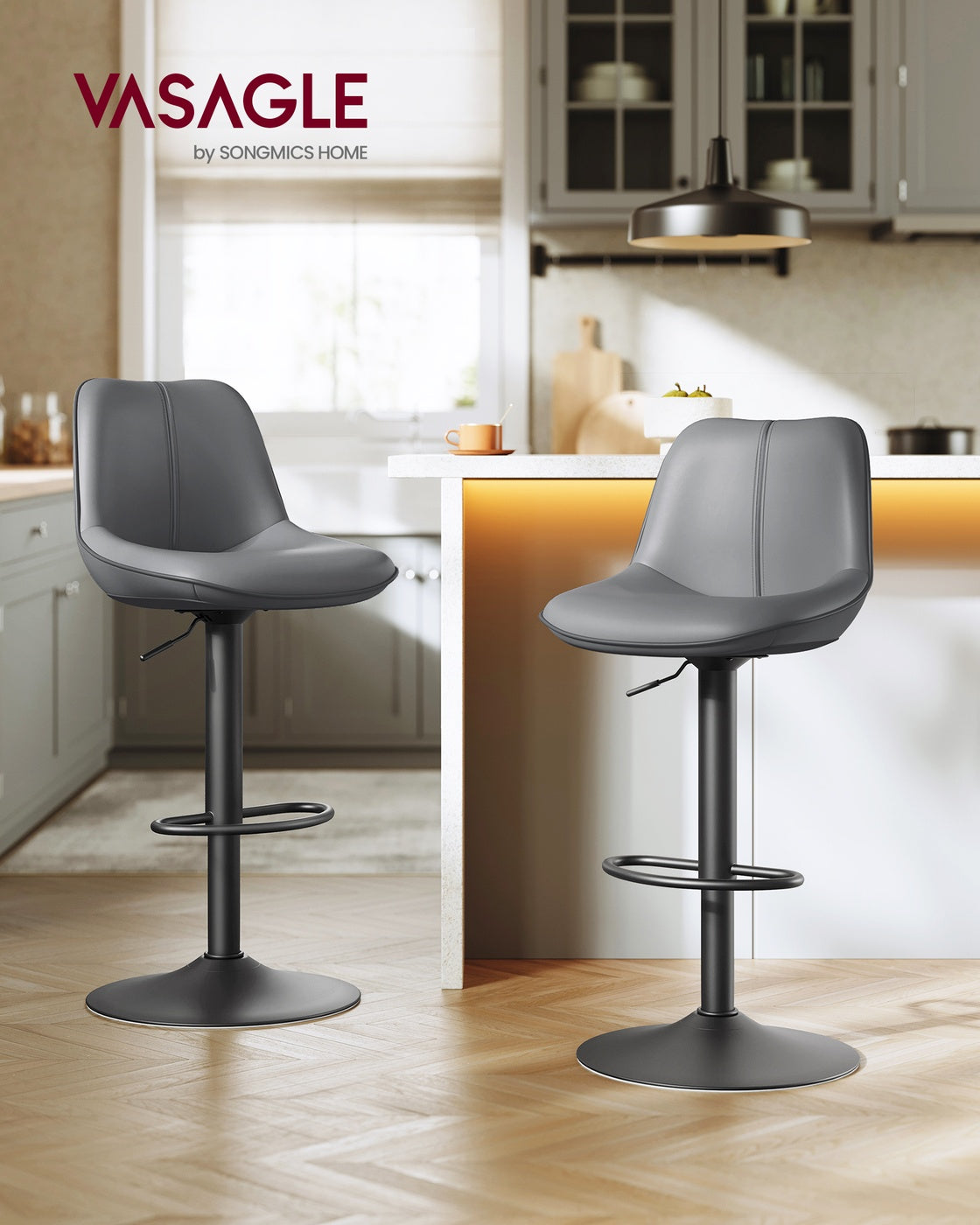 Height Adjustable Swivel Bar Stools - Synthetic Leather - Quilt