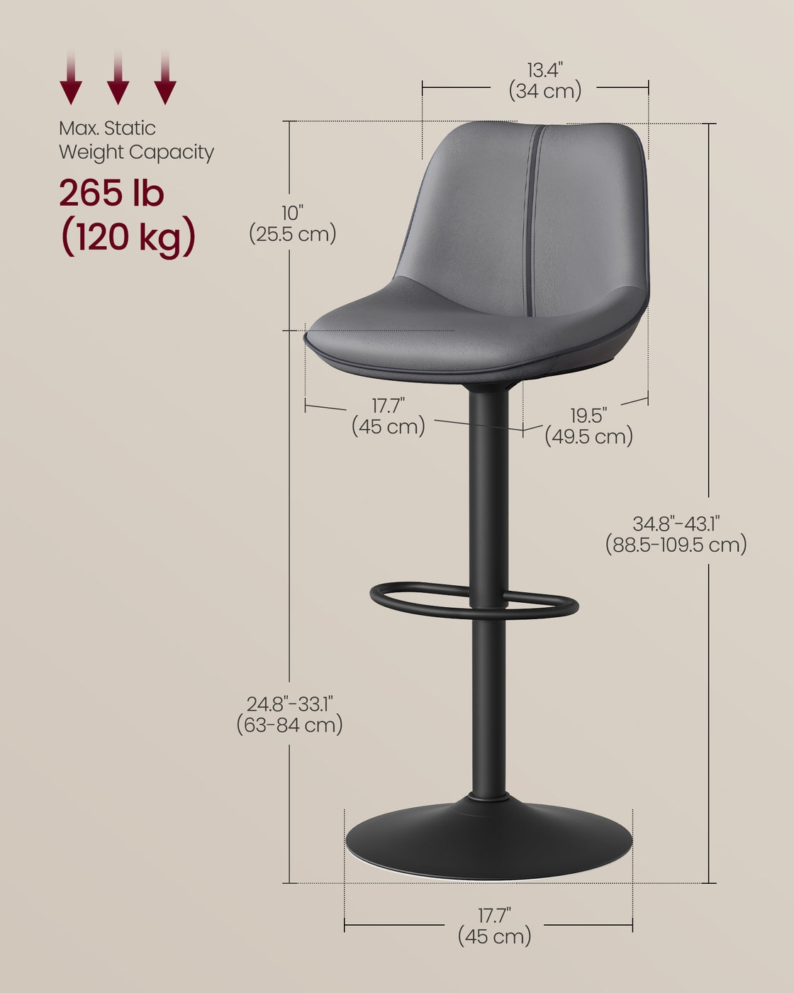 Height Adjustable Swivel Bar Stools - Synthetic Leather - Quilt