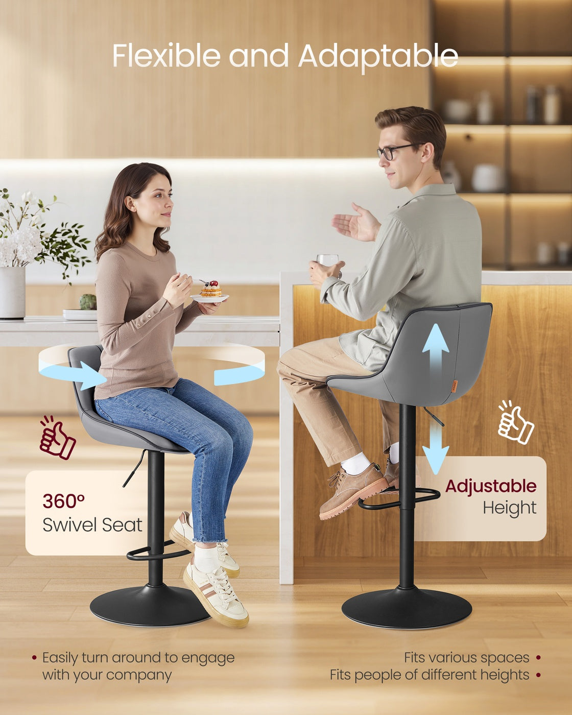 Height Adjustable Swivel Bar Stools - Synthetic Leather - Quilt