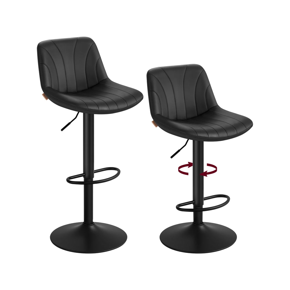Adjustable Swivel Bar Stools - 2-Piece Set - PU Leather - Backrest