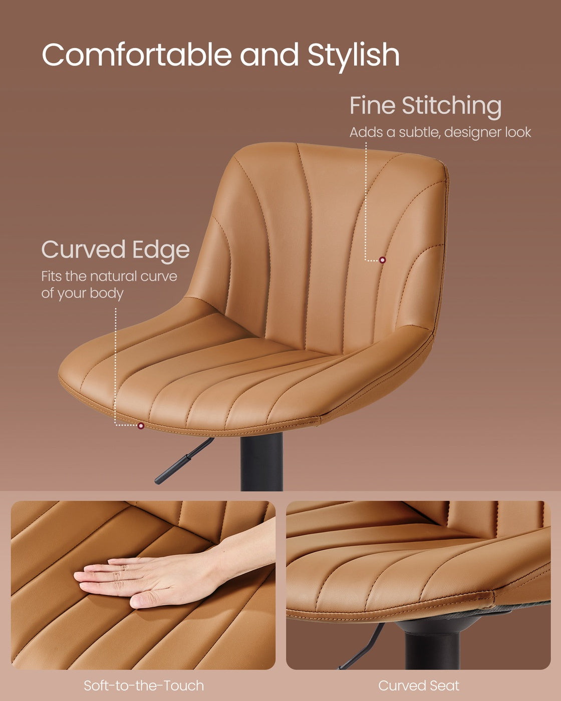 Adjustable Bar Stools Set of 2 - 16.9W - PU Leather - 360° Swivel