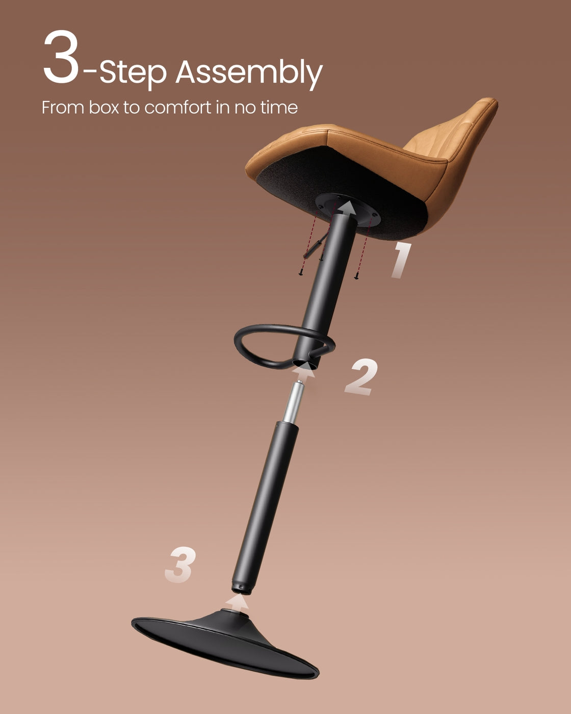 Adjustable Bar Stools Set of 2 - 16.9W - PU Leather - 360° Swivel