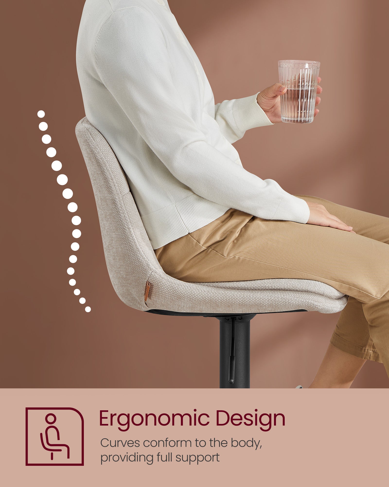 Bar Stools - Set with Backrest - Light Camel - 43 x 48.5 x (93.5-114) cm