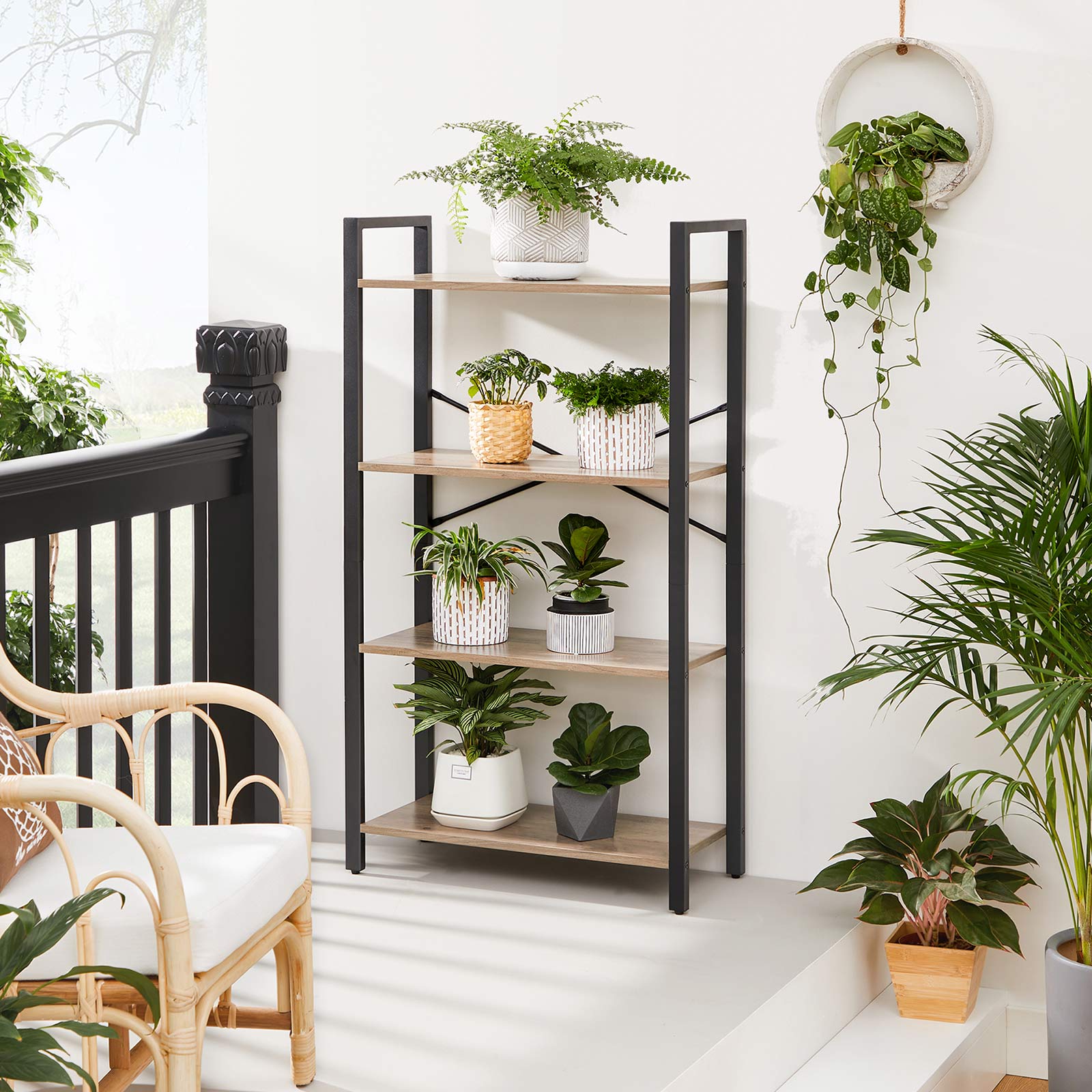 4-Tier Bookshelf - Iron Frame - Greige and Black