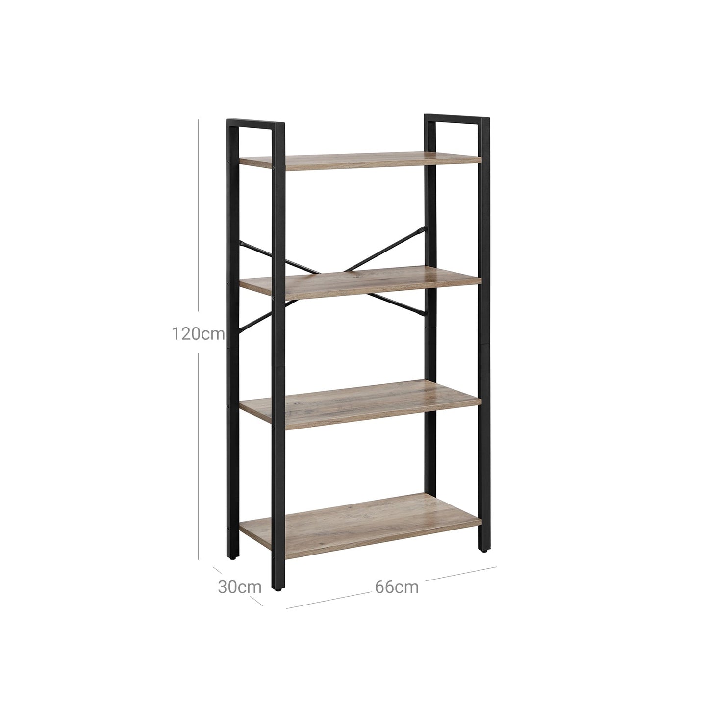 4-Tier Bookshelf - Iron Frame - Greige and Black