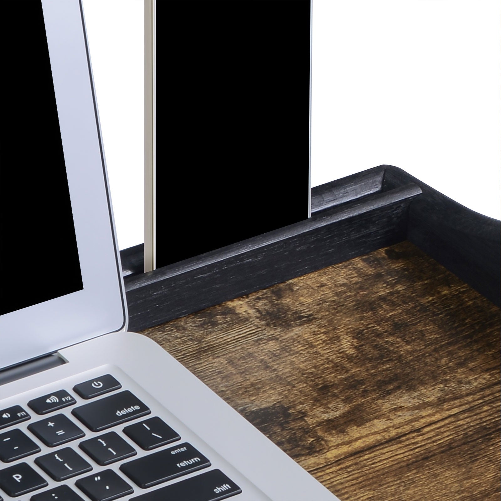Breakfast Tray Table - Bamboo - Rustic Brown - Folding Legs with Phone and Tablet Groove
