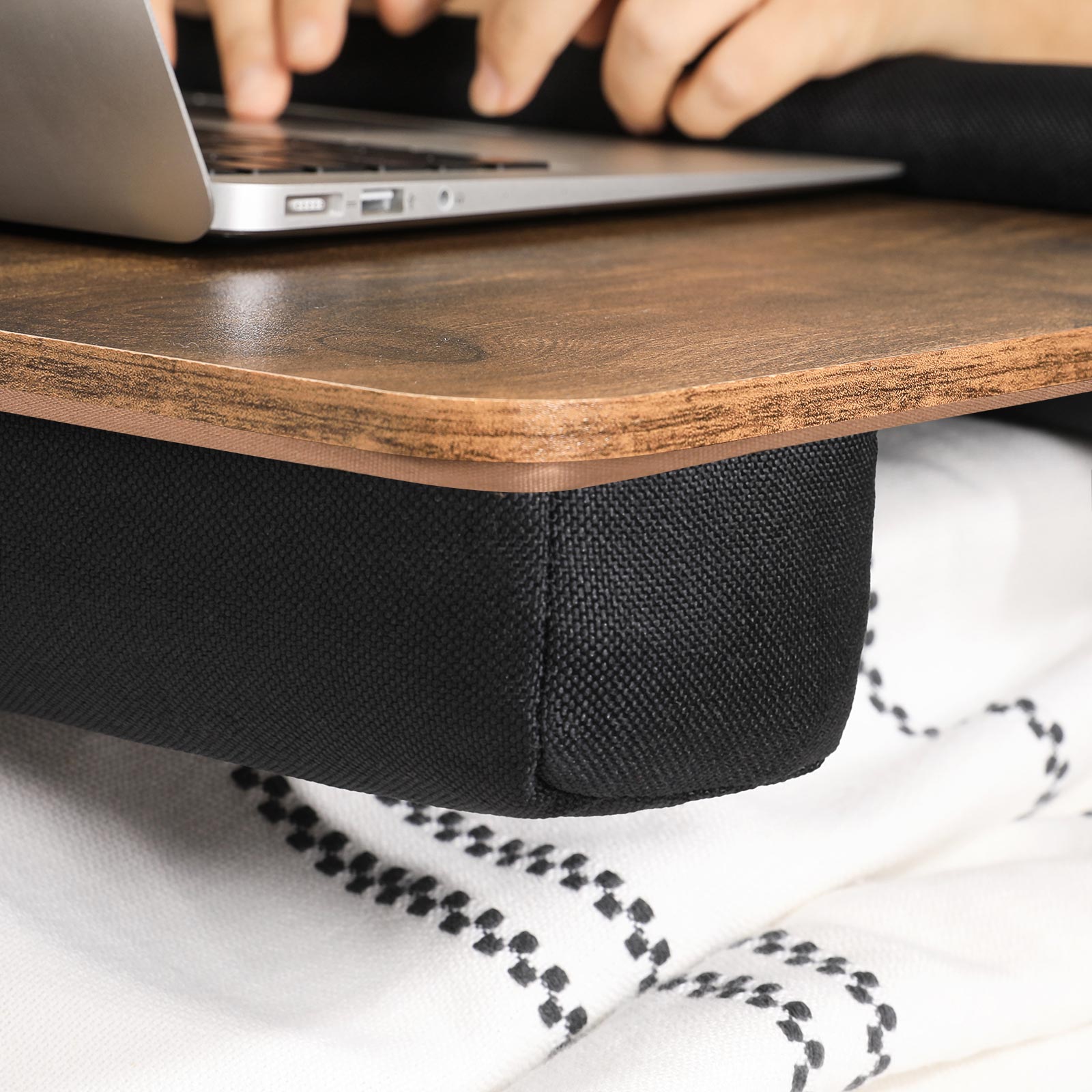 Lap Desk - Wood - Rustic Brown - With Handle and Cushion
