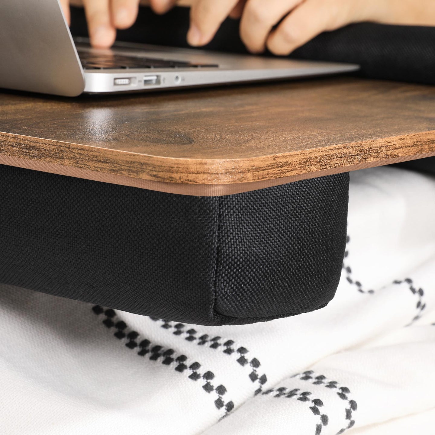 Lap Desk - Wood - Rustic Brown - With Handle and Cushion