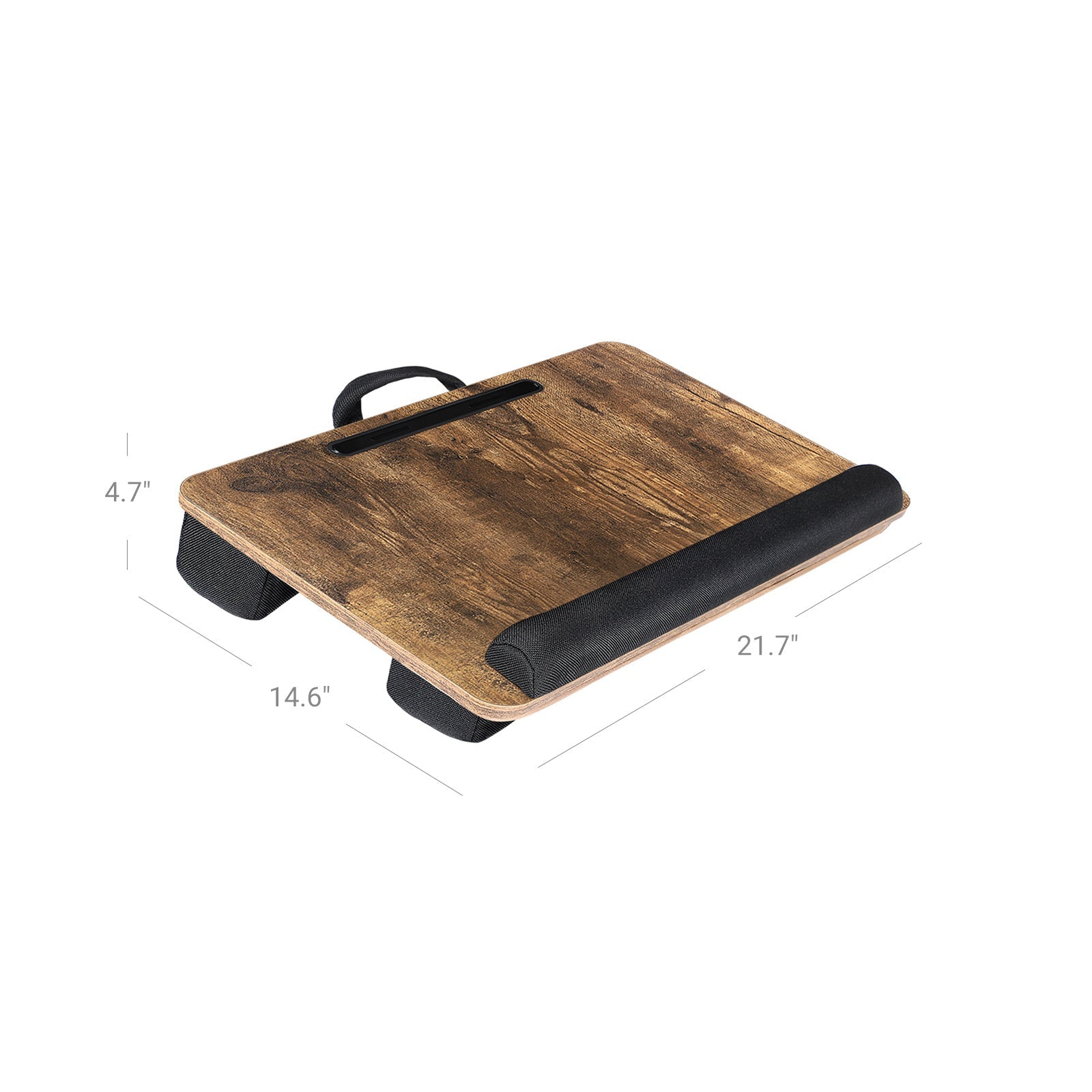 Lap Desk - Wood - Rustic Brown - With Handle and Cushion