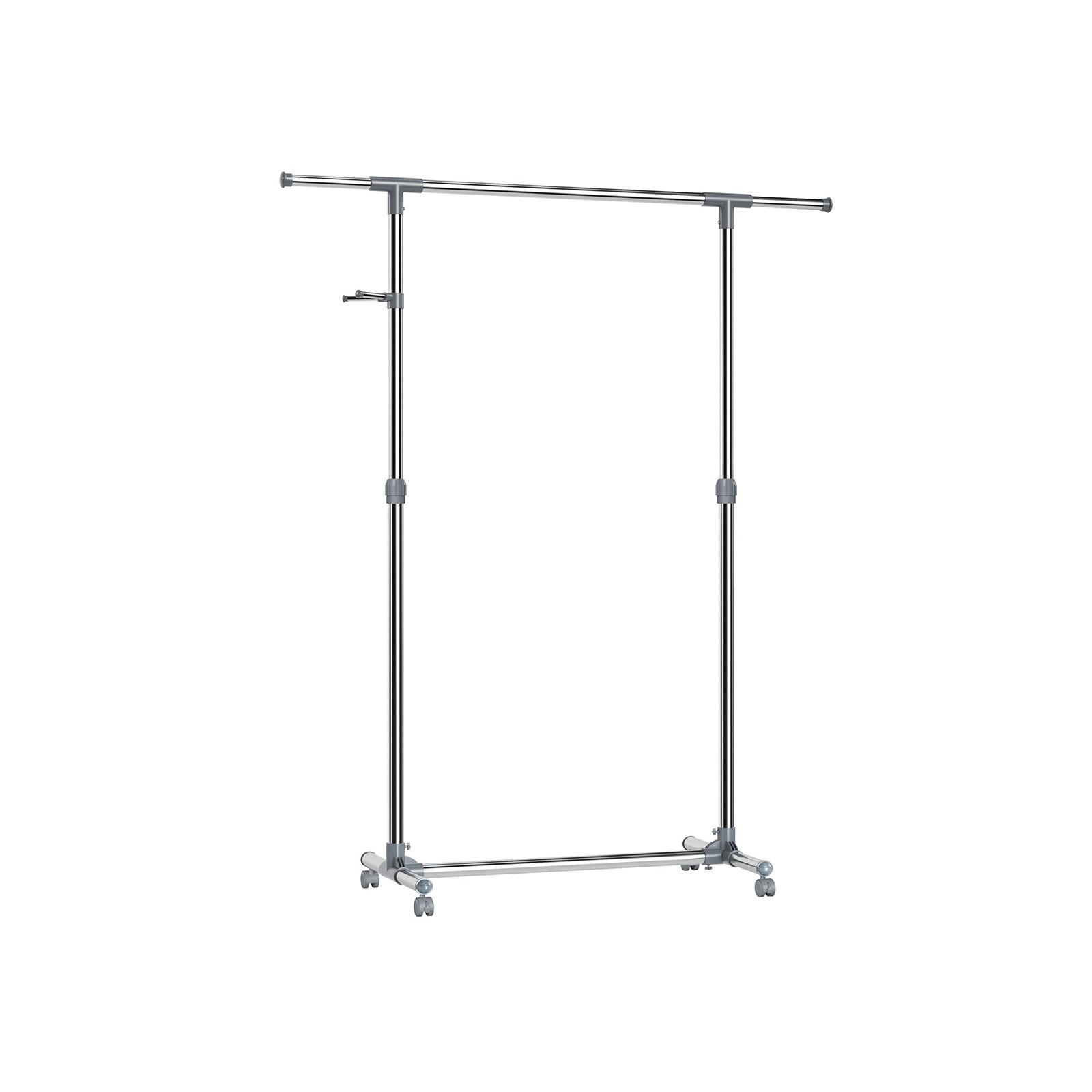 Adjustable Garment Rack - Stainless Steel - Grey - With Wheels and Additional Coat Hooks