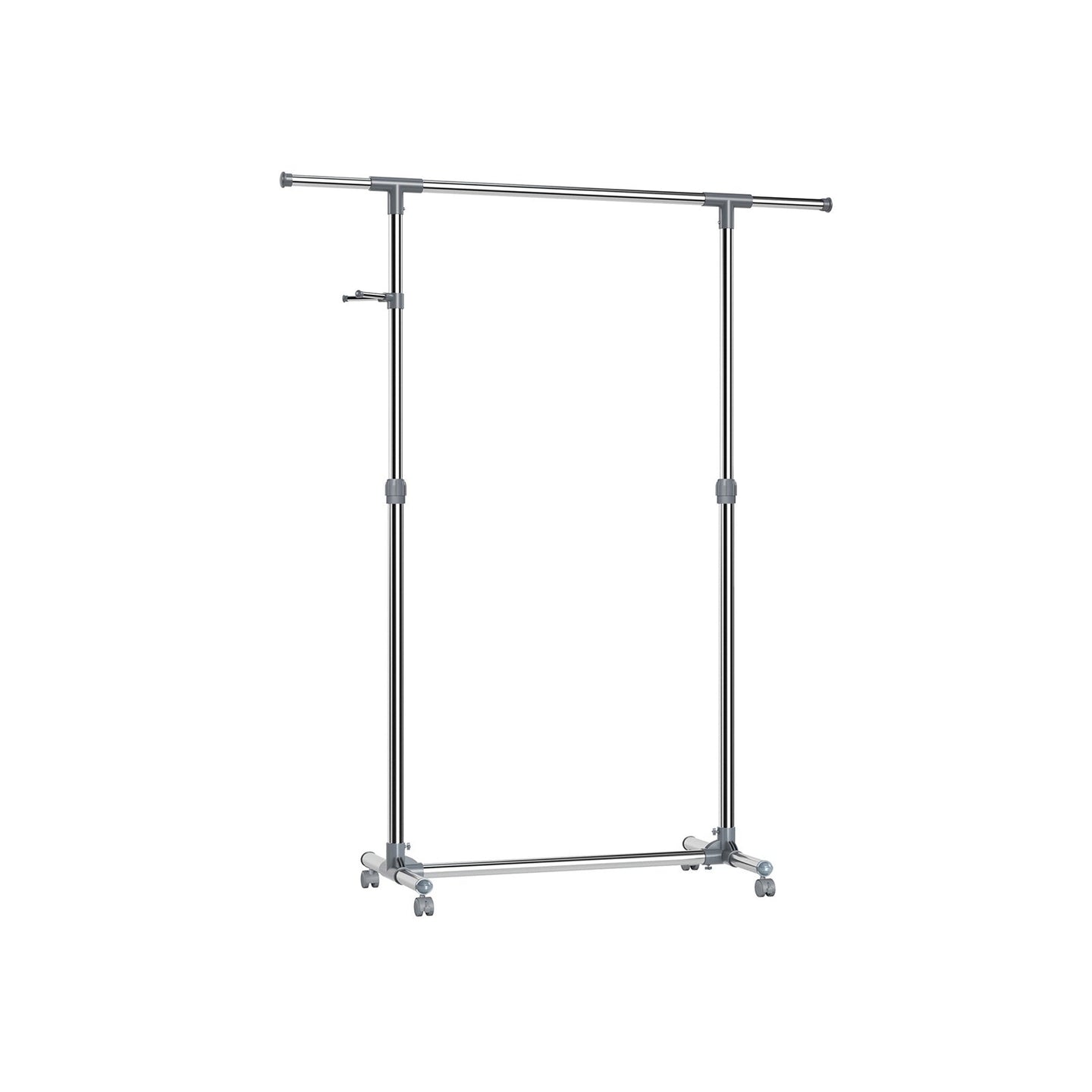 Adjustable Garment Rack - Stainless Steel - Grey - With Wheels and Additional Coat Hooks