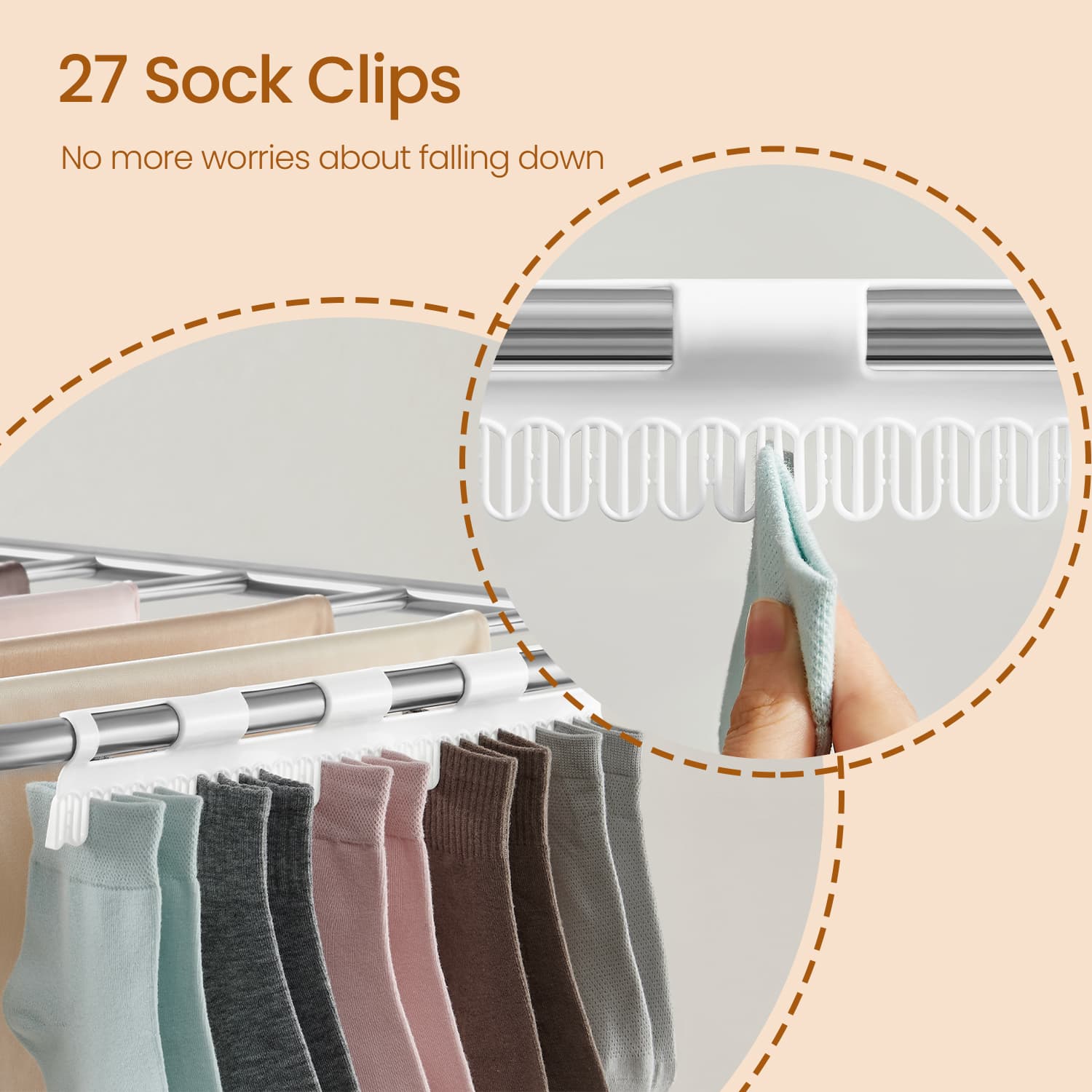 Clothes Drying Rack - Metal - Silver - Foldable with Height-Adjustable Wings