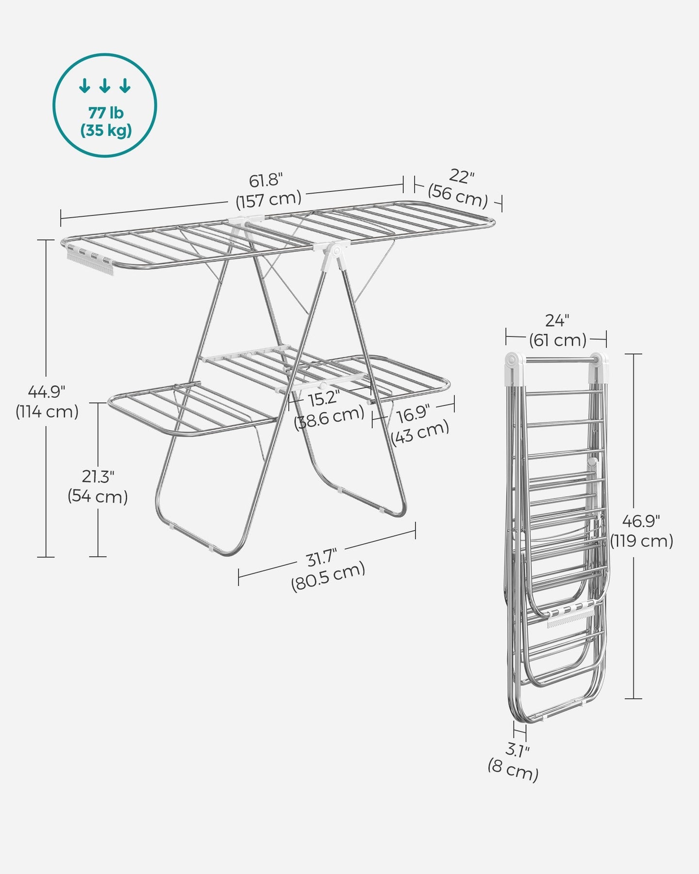 2-Level Clothes Drying Rack - Metal - Adjustable Height
