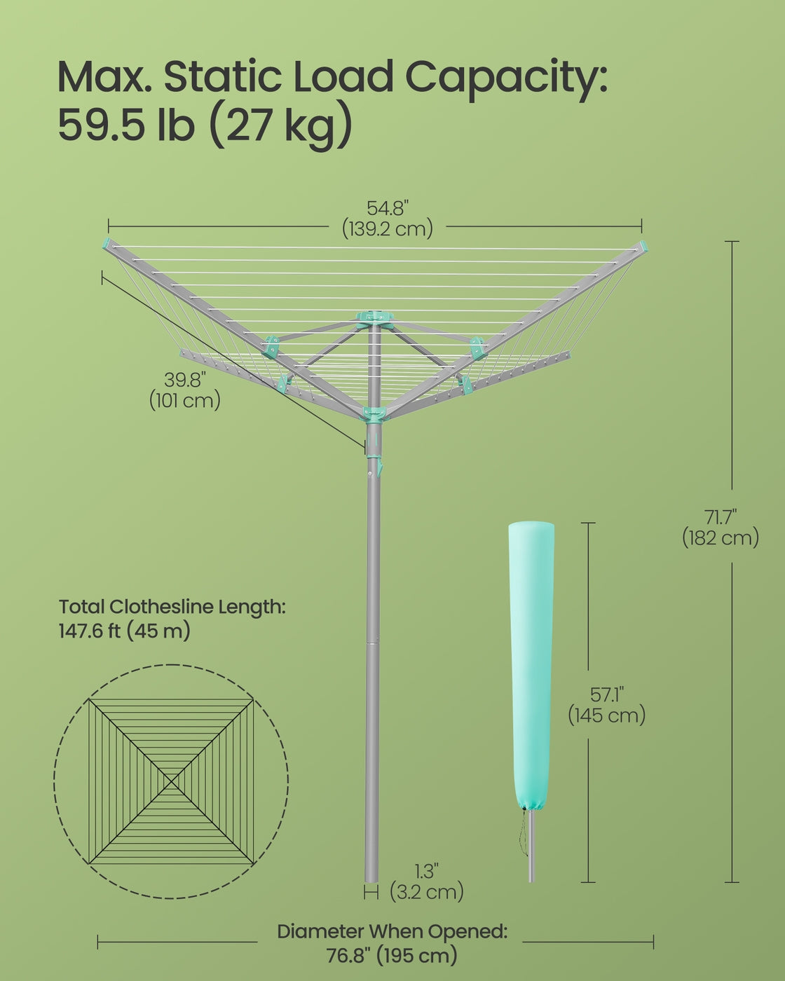 Rotary Washing Line - 45m - Steel - Foldable