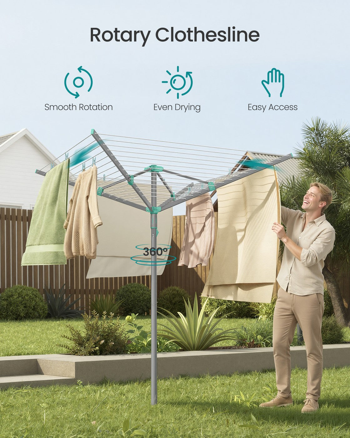 Rotary Washing Line - 50m - Steel - Foldable Design