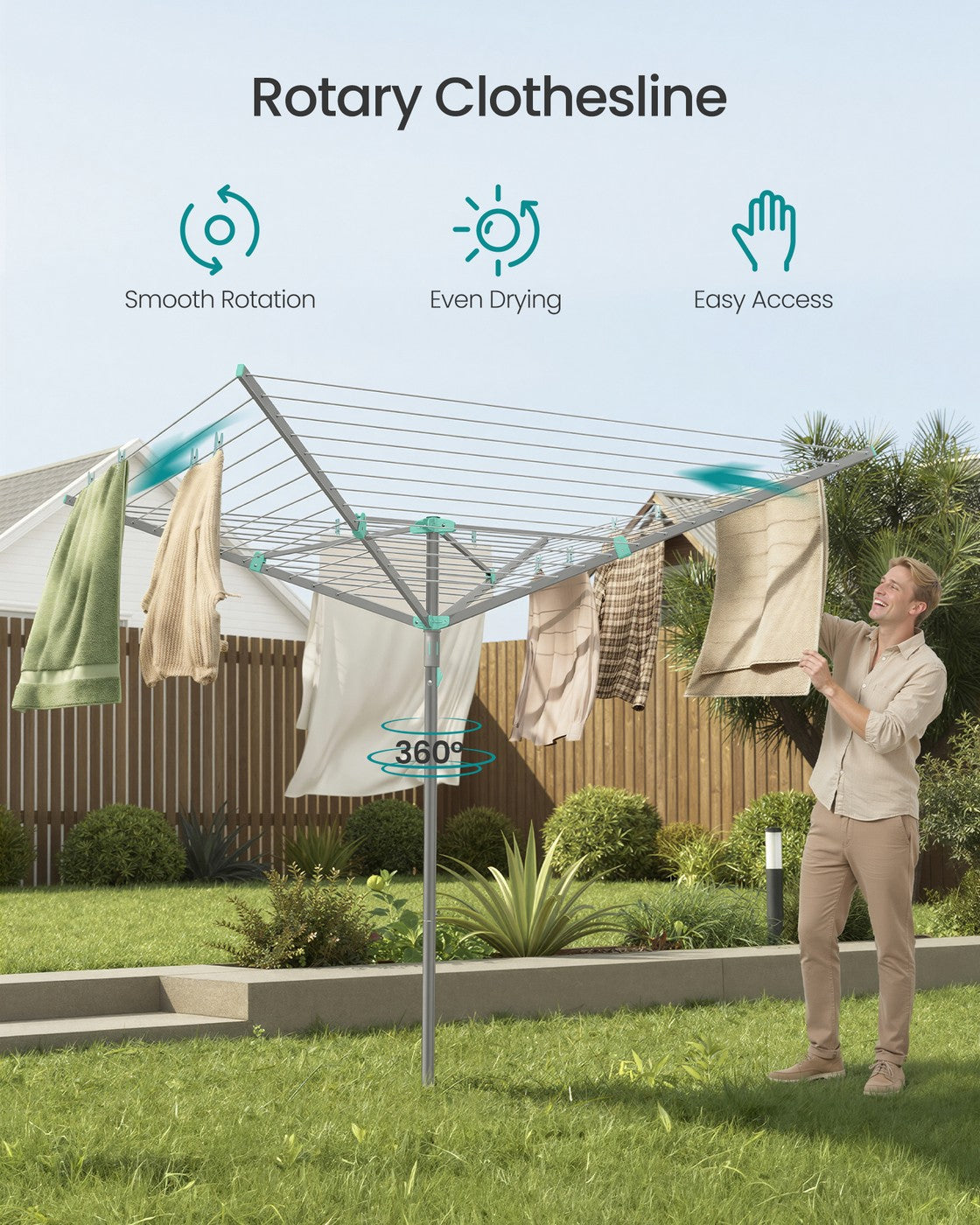 Rotary Washing Line - 60 m - Steel - Foldable Design