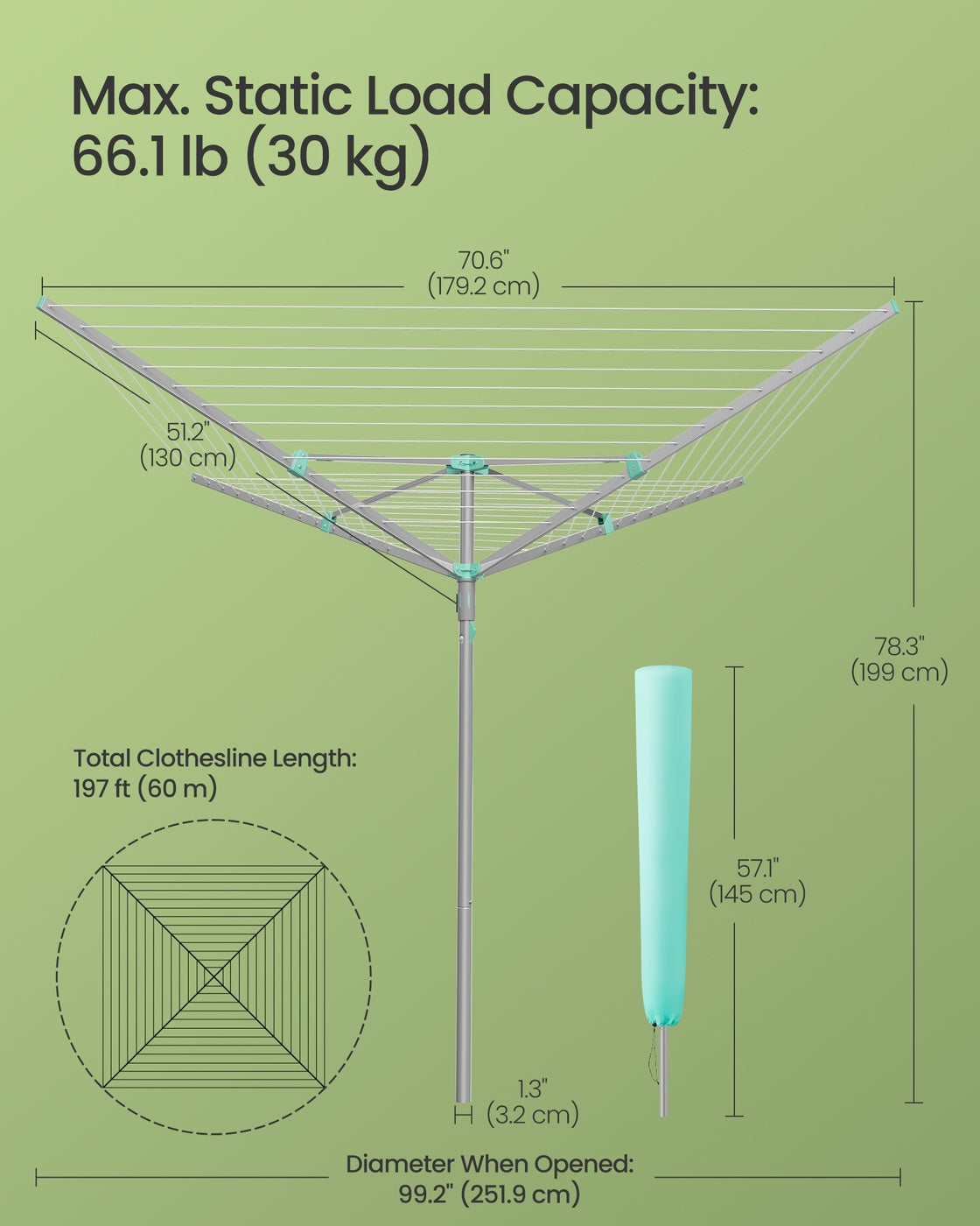 Rotary Washing Line - 60 m - Steel - Foldable Design