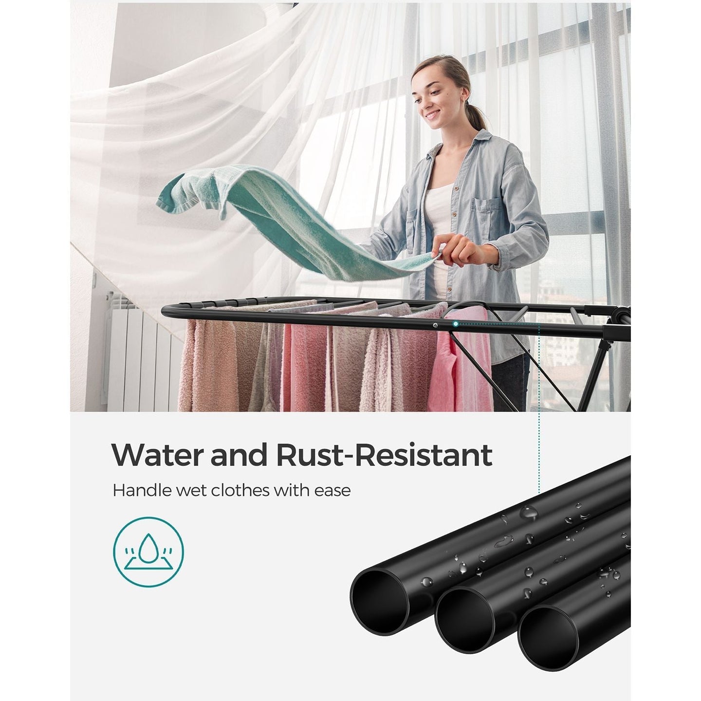 Foldable Clothes Airer - 16 Metre Drying Space - Stainless Steel - Black