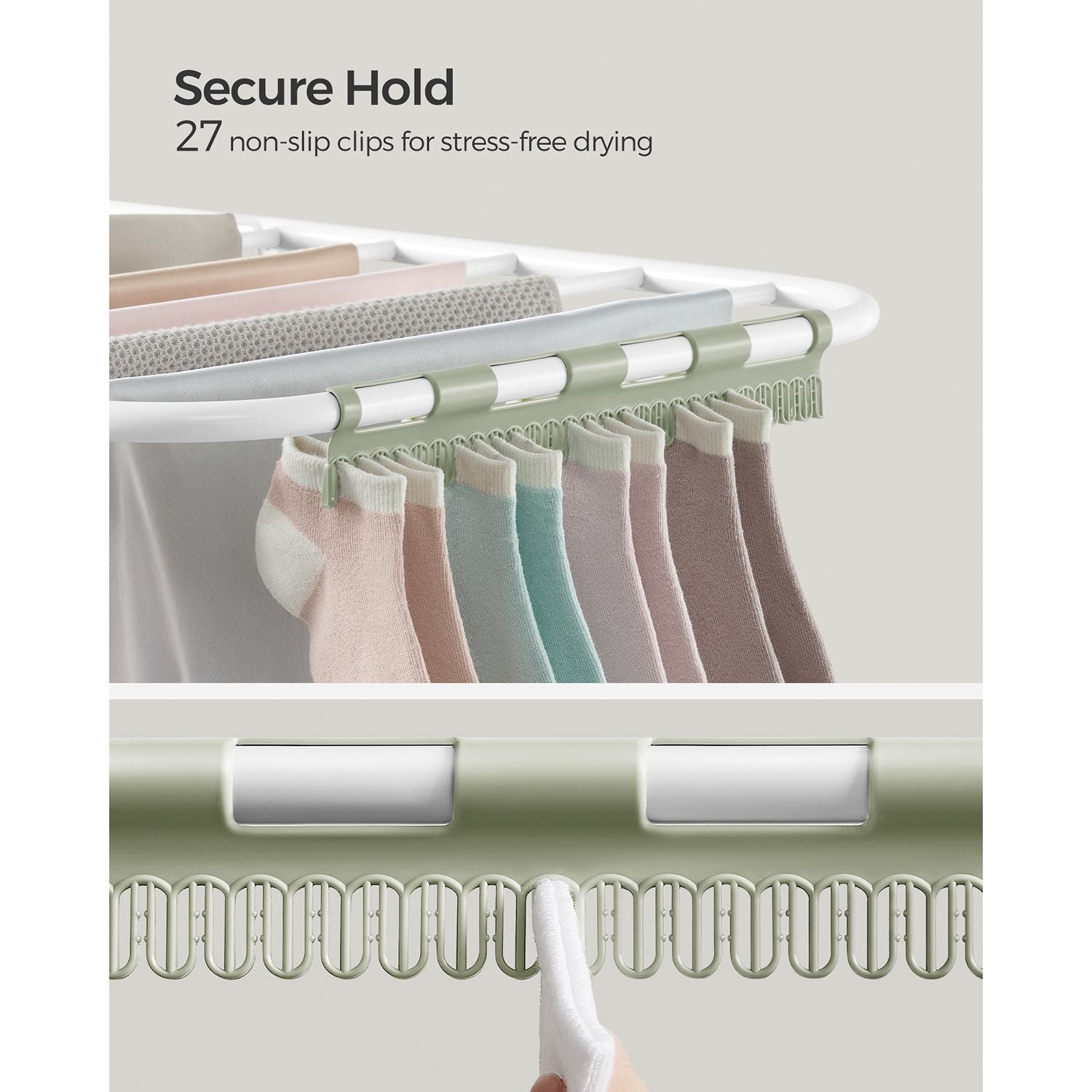 Folding Clothes Drying Rack - 16 Metre Drying Space - Stainless Steel - White and Green