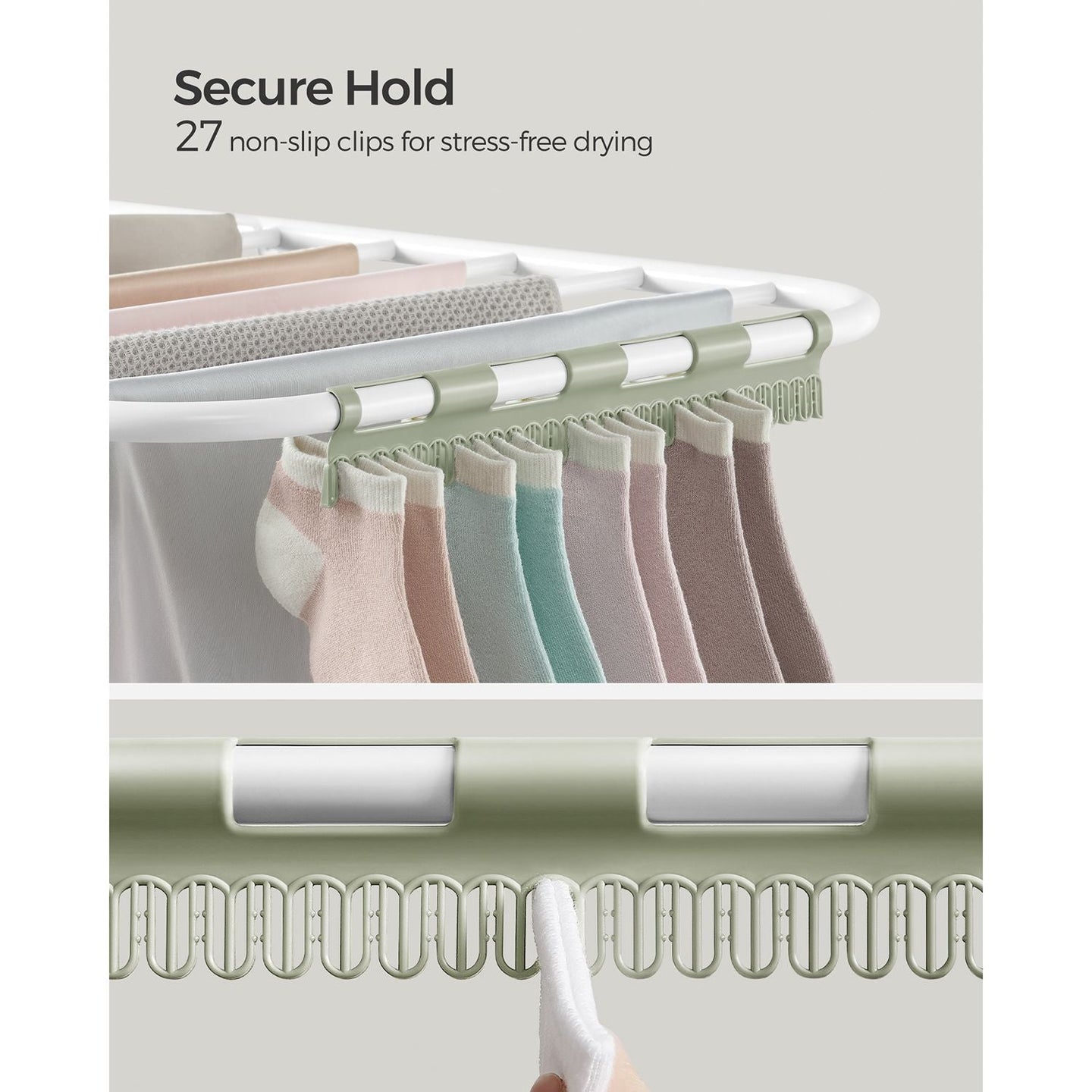 Folding Clothes Drying Rack - 16 Metre Drying Space - Stainless Steel - White and Green