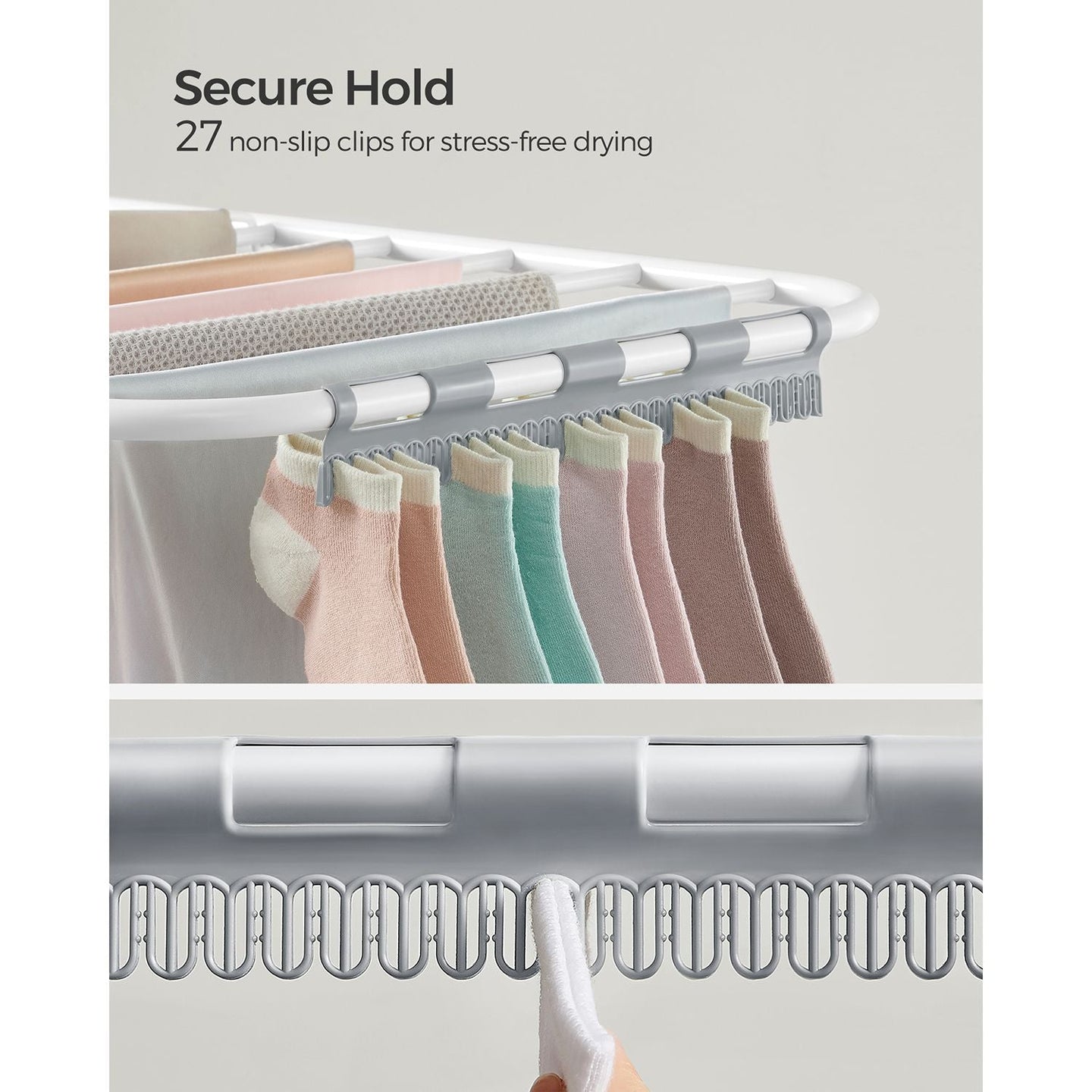 Foldable Clothes Airer - 16 Metre Drying Space - Stainless Steel - White and Grey