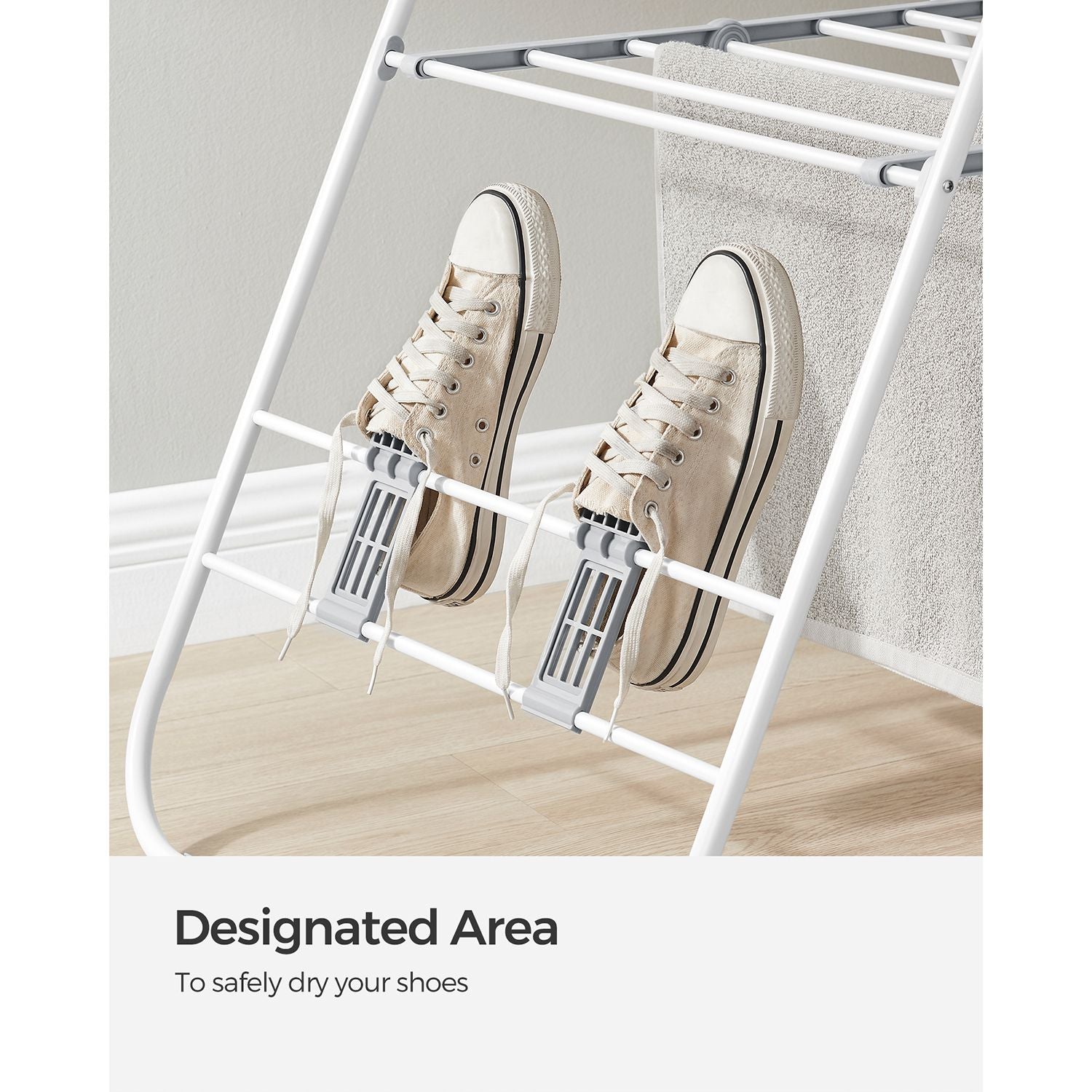 Foldable Clothes Airer - 16 Metre Drying Space - Stainless Steel - White and Grey