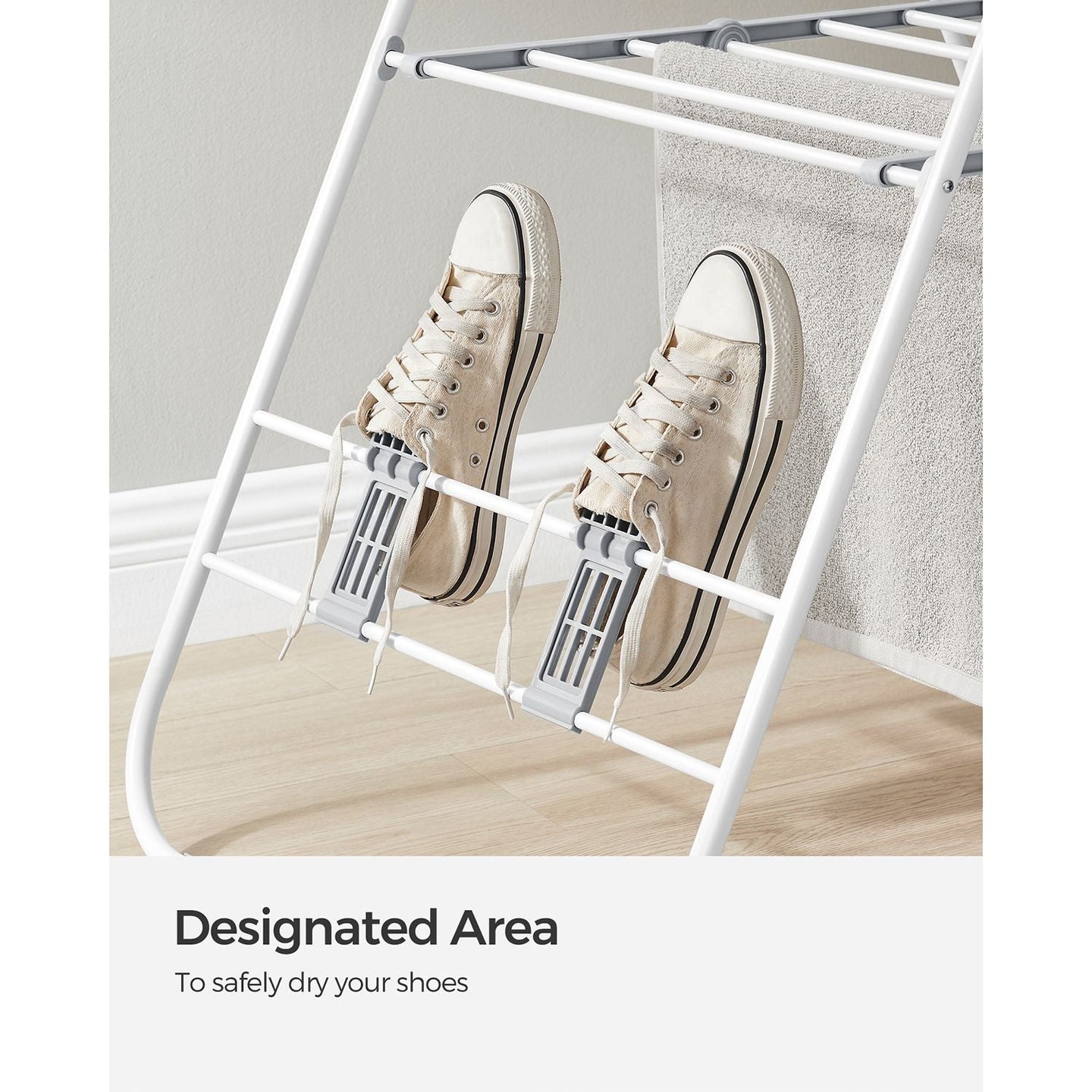 Foldable Clothes Airer - 16 Metre Drying Space - Stainless Steel - White and Grey