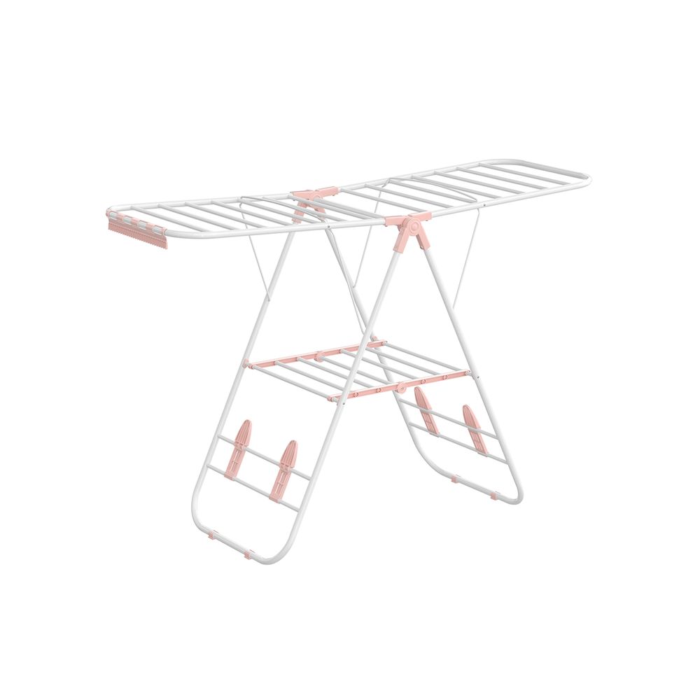 Foldable Clothes Drying Rack - Stainless Steel - Silver - Height-Adjustable Wings with 16 Metre Drying Space