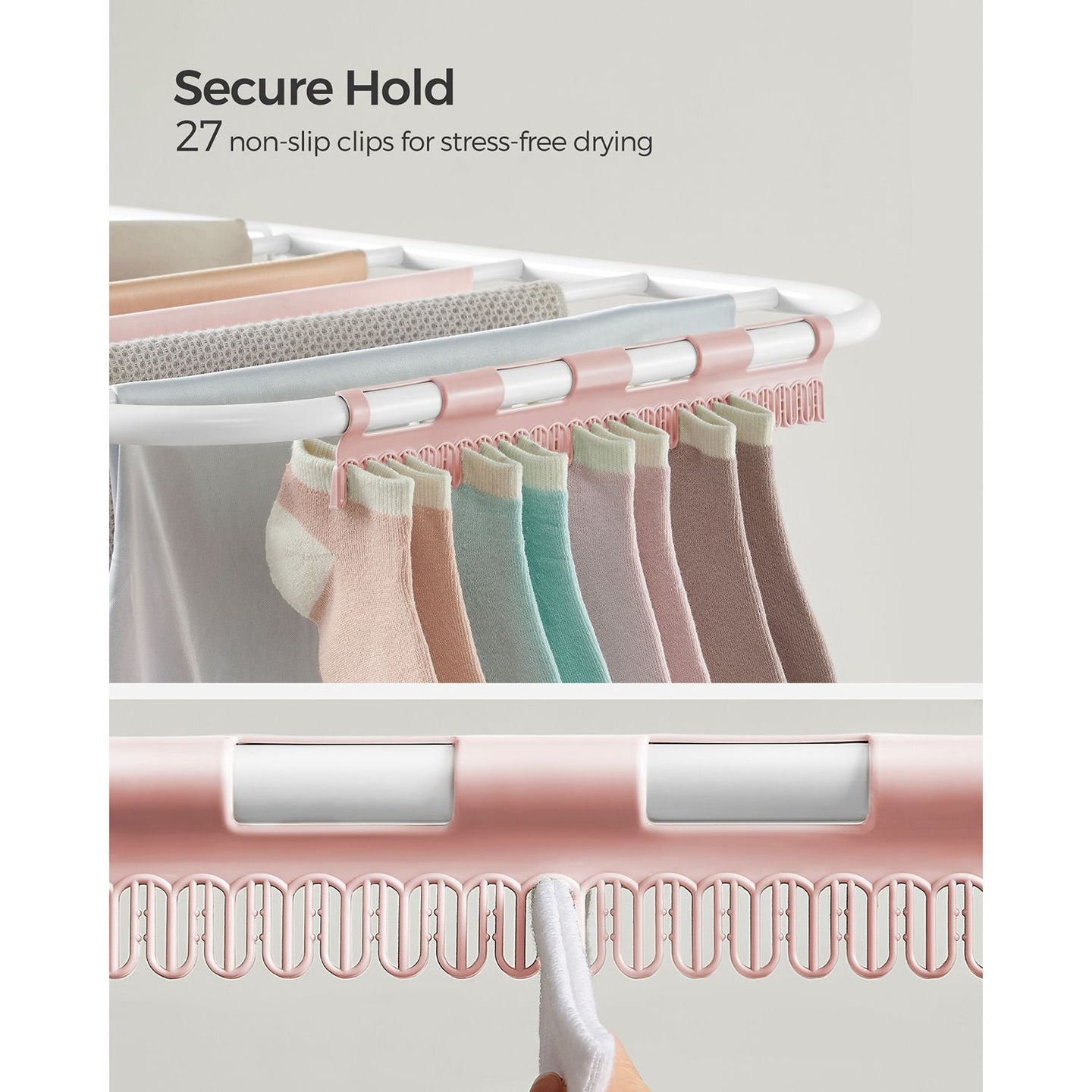 Foldable Clothes Drying Rack - 16 Metre Drying Space - Stainless Steel - White and Pink