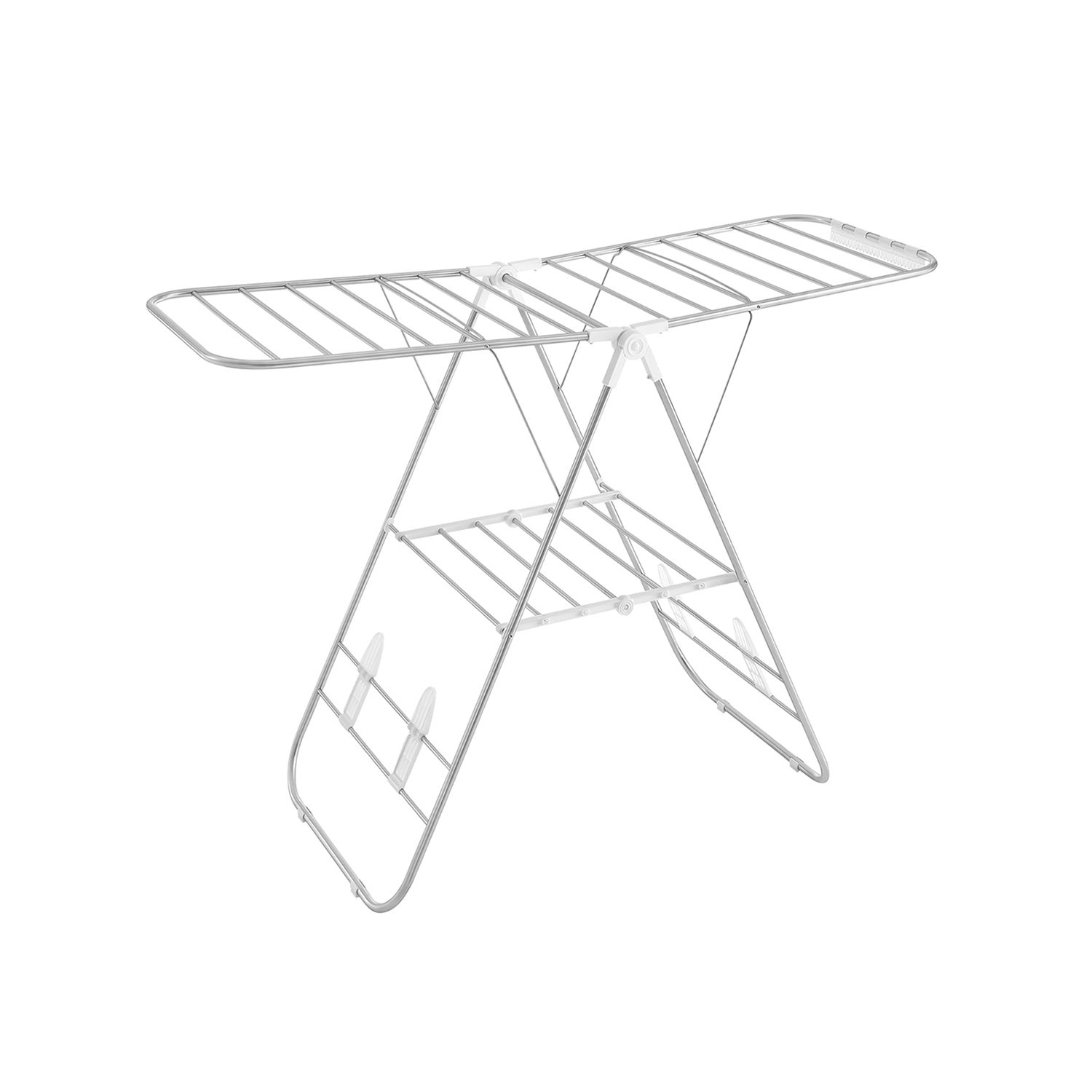 Foldable Clothes Drying Rack - Stainless Steel - Silver - Height-Adjustable Wings with 16 Metre Drying Space