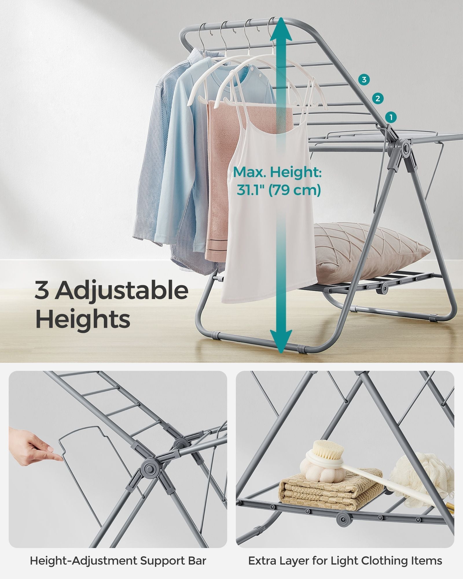 Foldable 2-Level Laundry Airer - Metal - Dove Grey