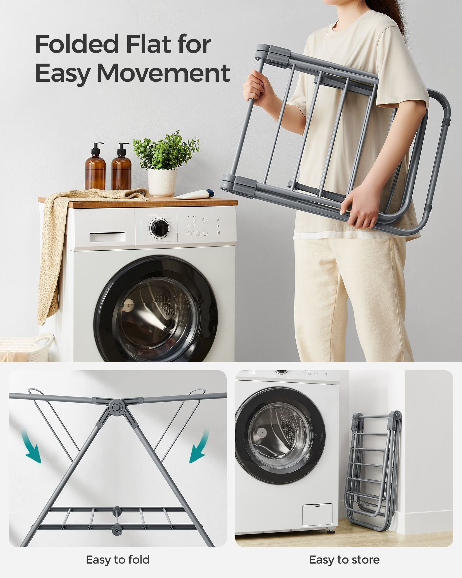 Foldable 2-Level Laundry Airer - Metal - Dove Grey