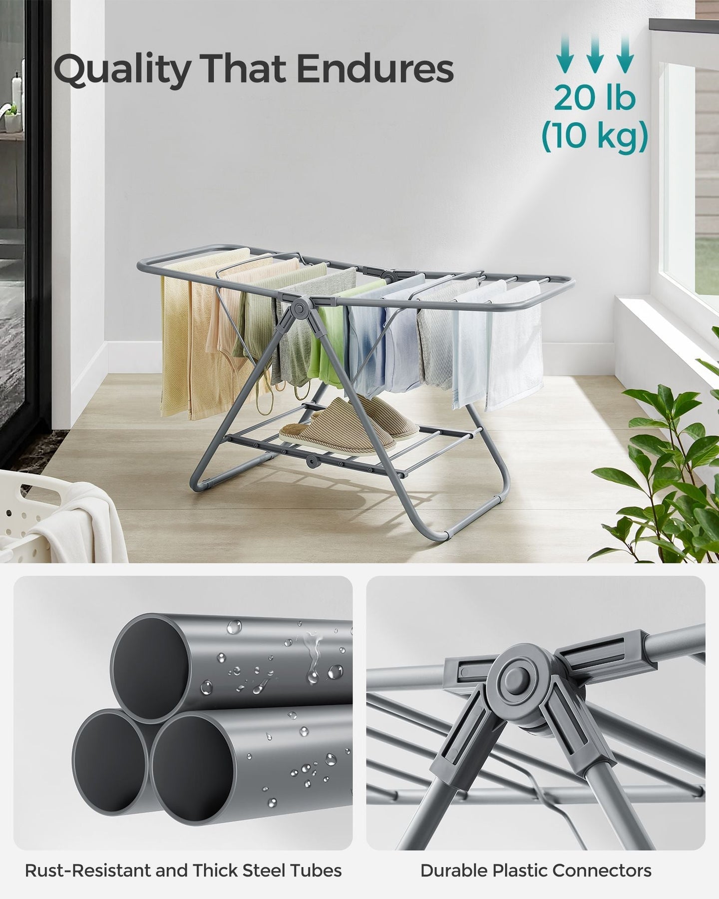 Foldable 2-Level Laundry Airer - Metal - Dove Grey