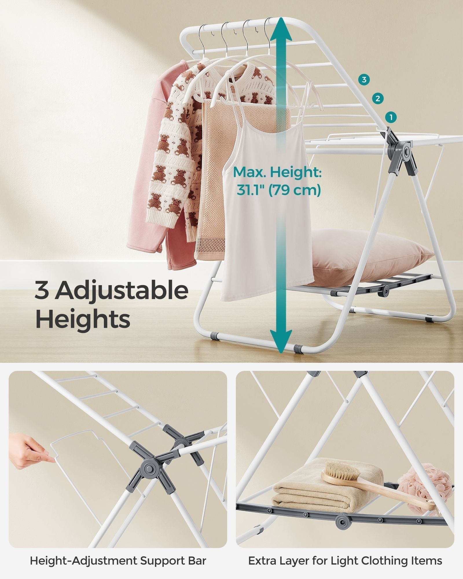 Laundry Airer - Metal - Cloud White - Foldable 2-Level Design