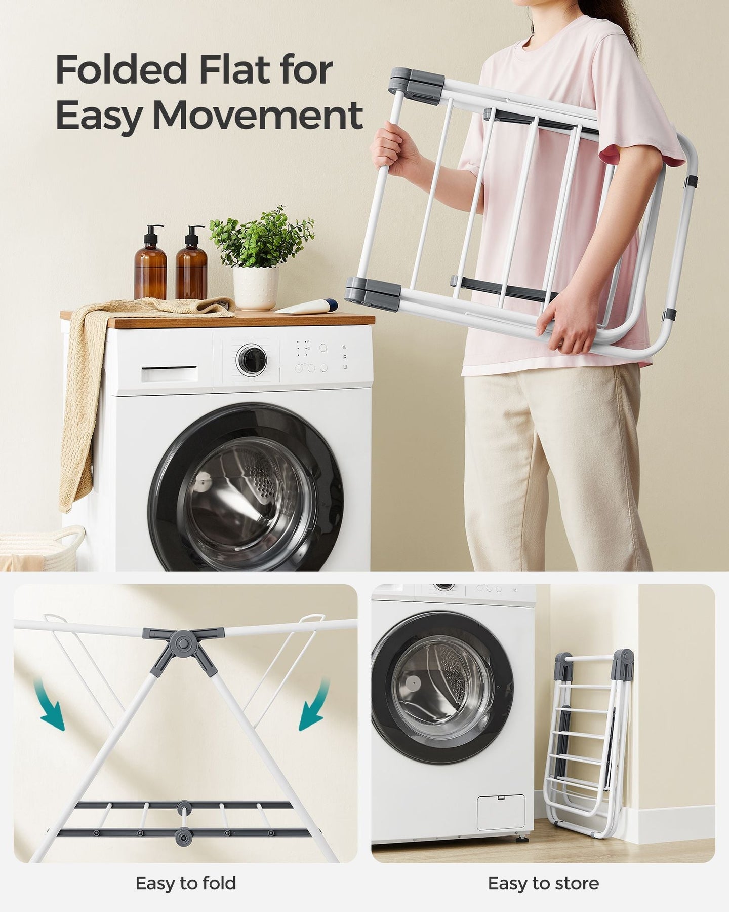 Laundry Airer - Metal - Cloud White - Foldable 2-Level Design