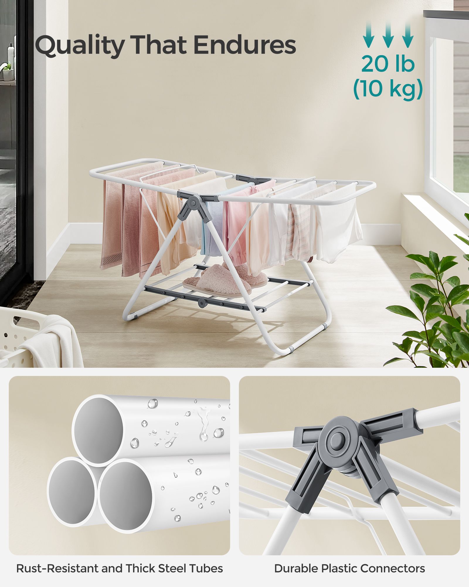 Laundry Airer - Metal - Cloud White - Foldable 2-Level Design