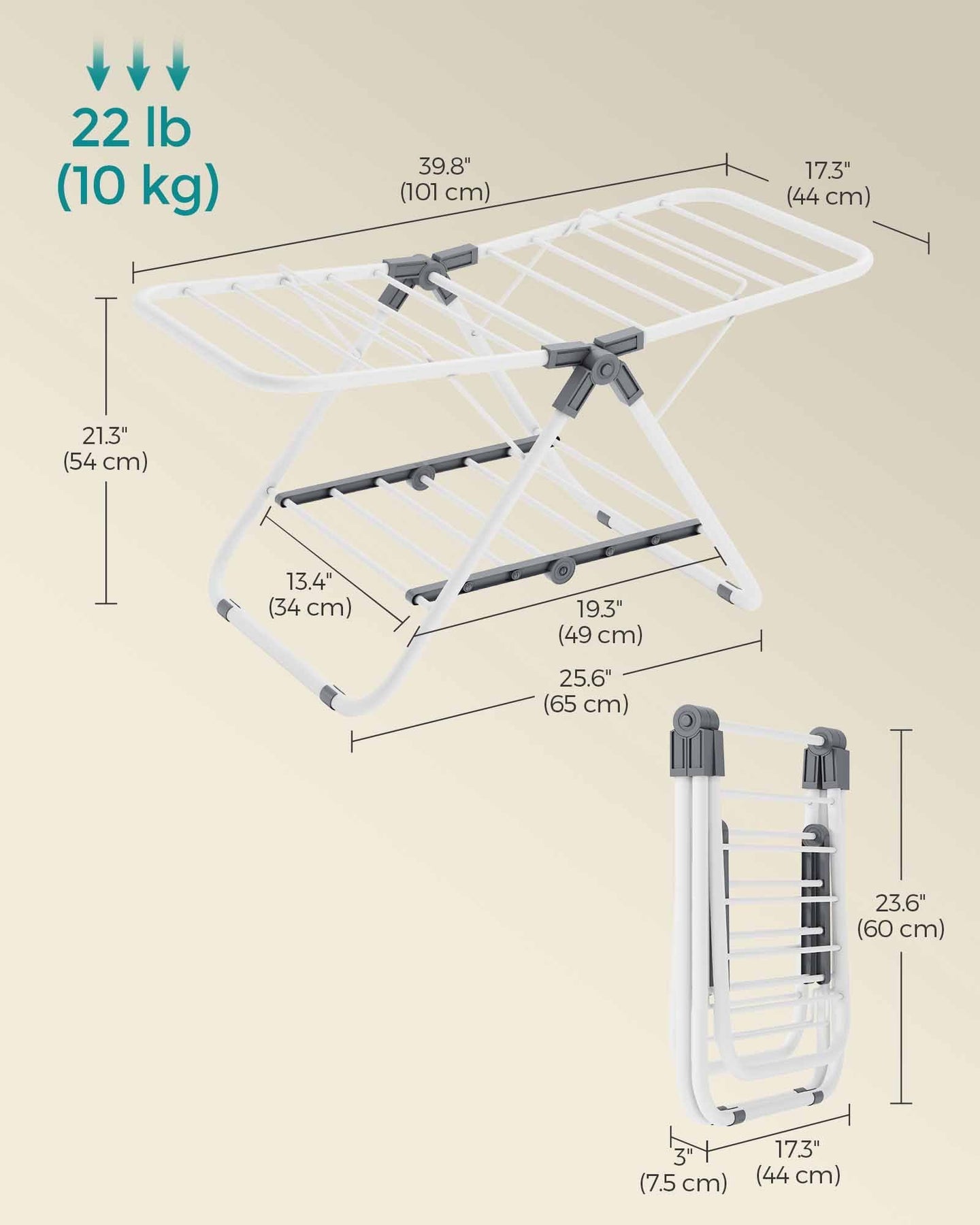 Laundry Airer - Metal - Cloud White - Foldable 2-Level Design