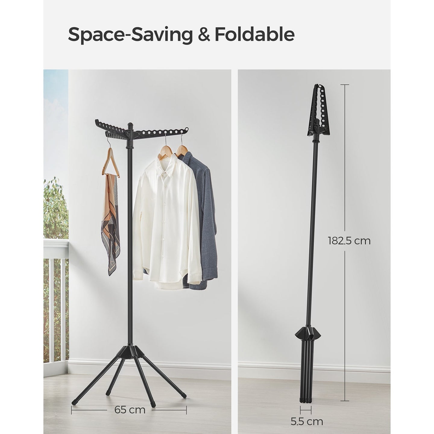 Clothes Drying Rack - Stainless Steel - Silver - Foldable and Space-Saving with 3 Arms