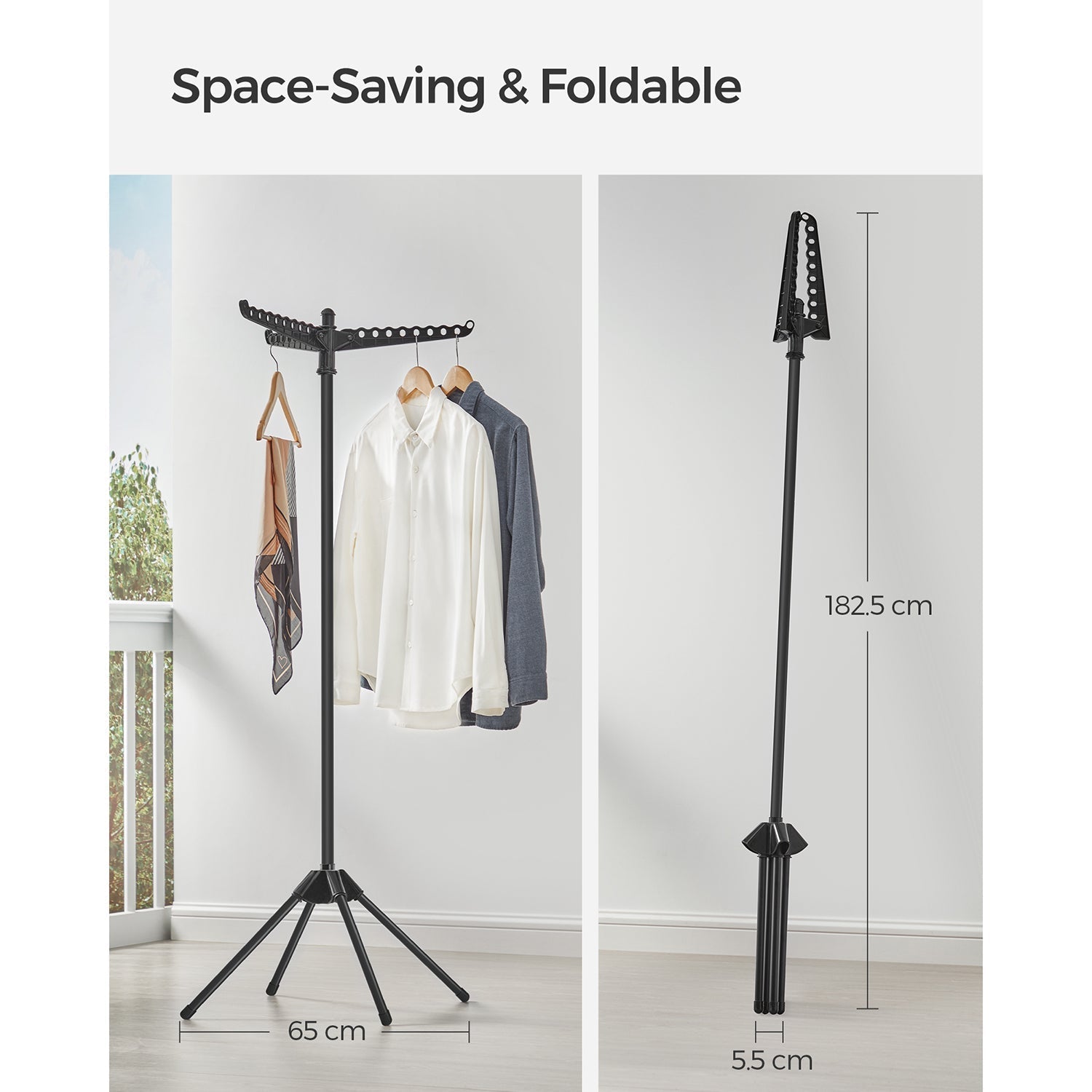 Clothes Drying Rack - Stainless Steel - Silver - Foldable and Space-Saving with 3 Arms