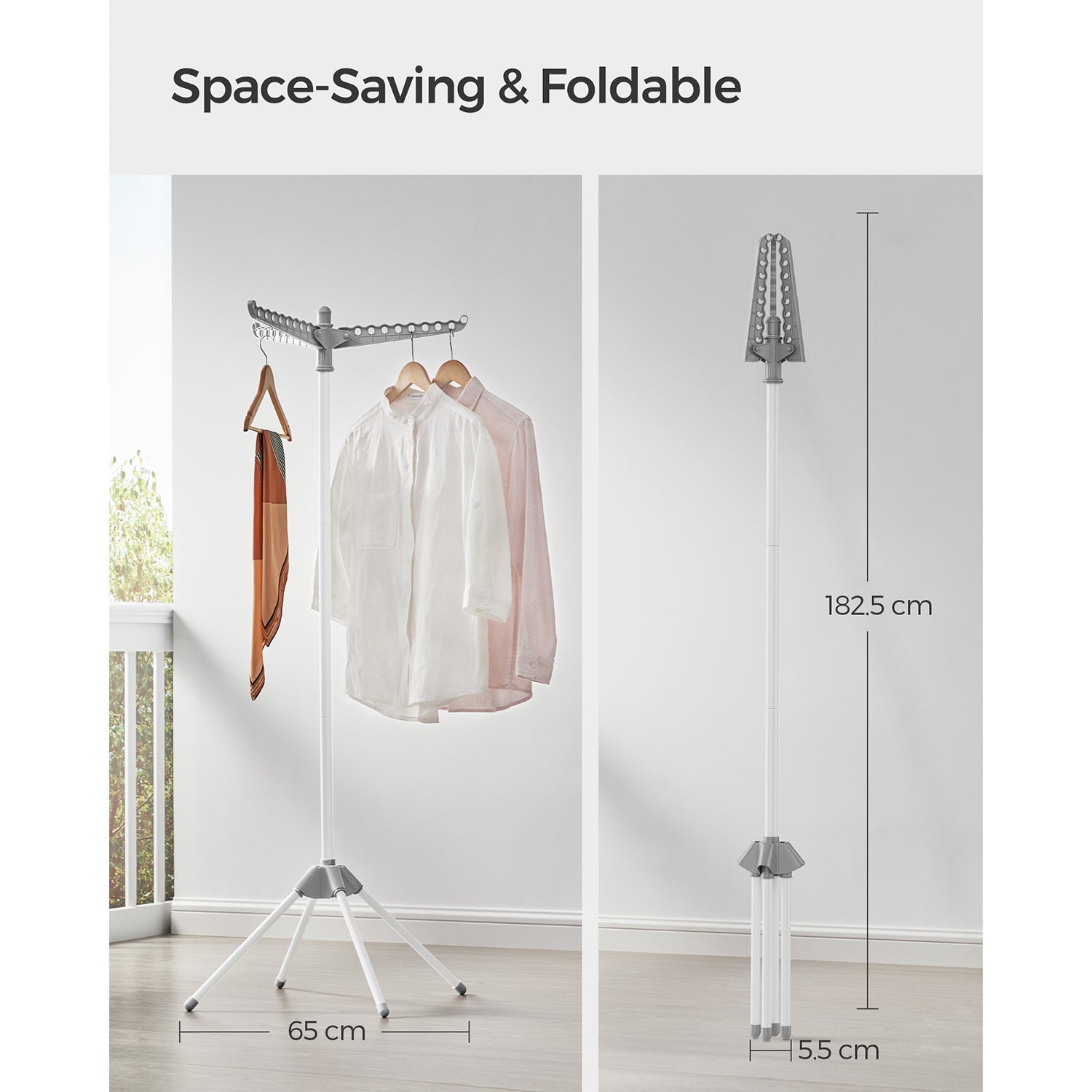 Clothes Drying Rack - Stainless Steel - Grey and White - Space-Saving and Foldable