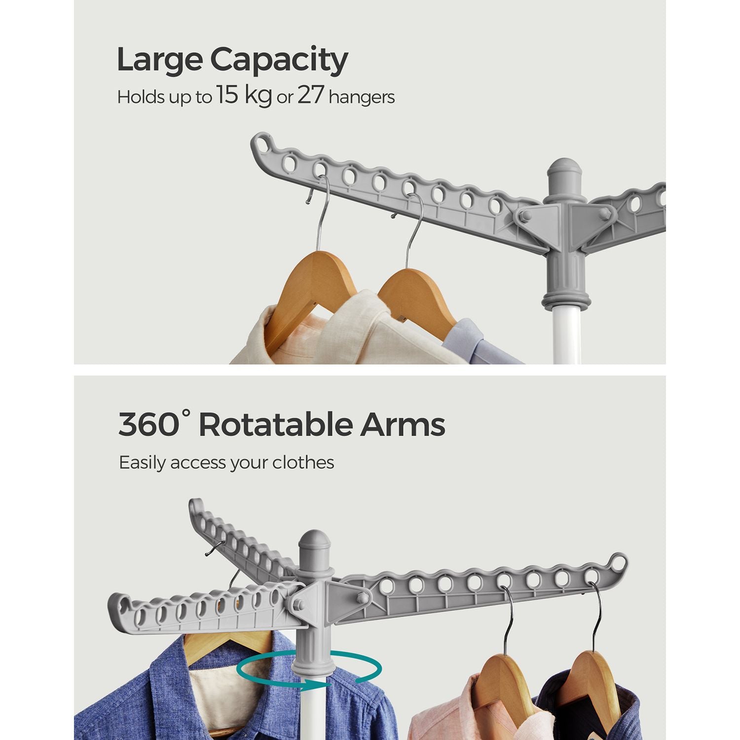 Clothes Drying Rack - Stainless Steel - Grey and White - Space-Saving and Foldable