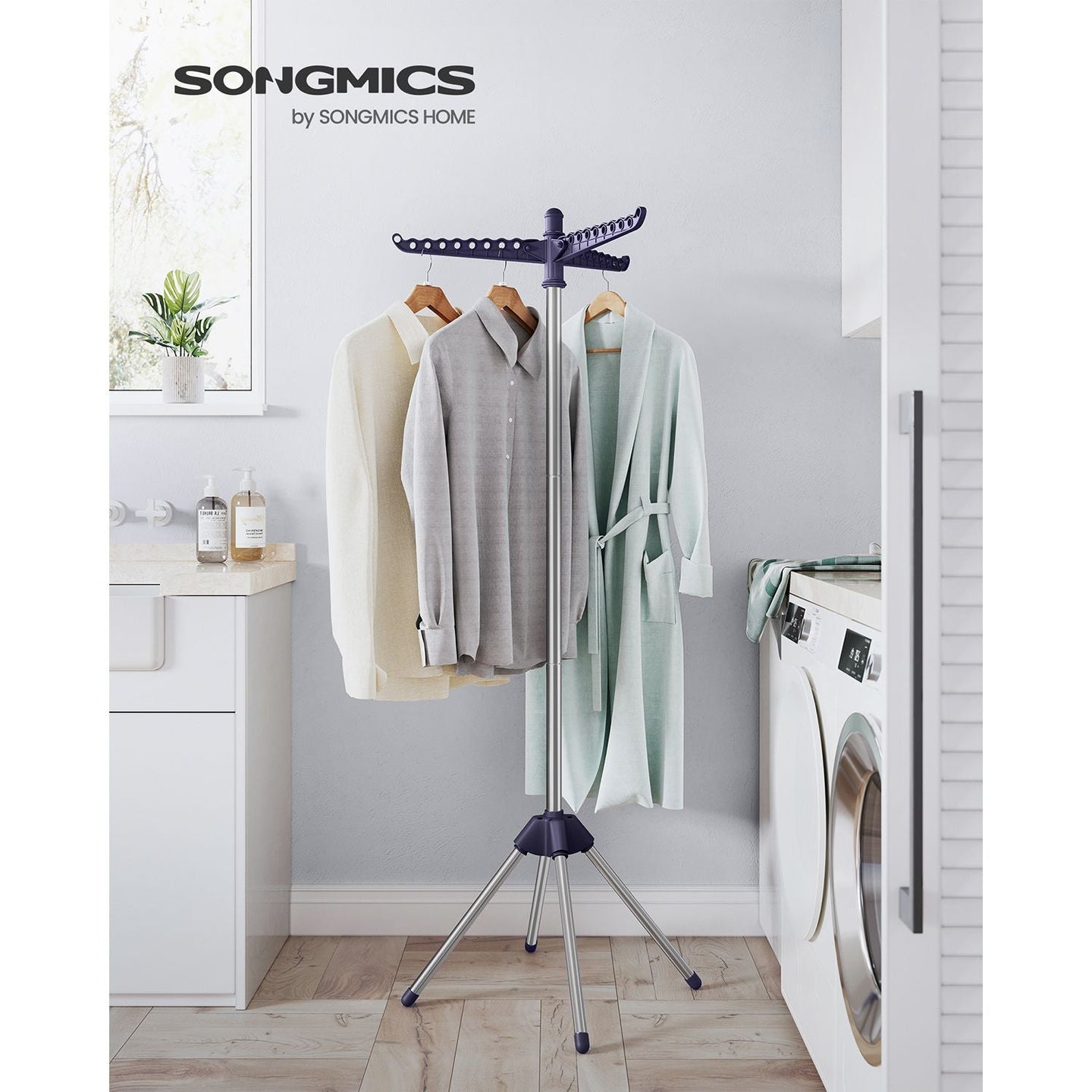 Clothes Airer - Stainless Steel - Silver - Space-Saving with 3 Rotatable Arms
