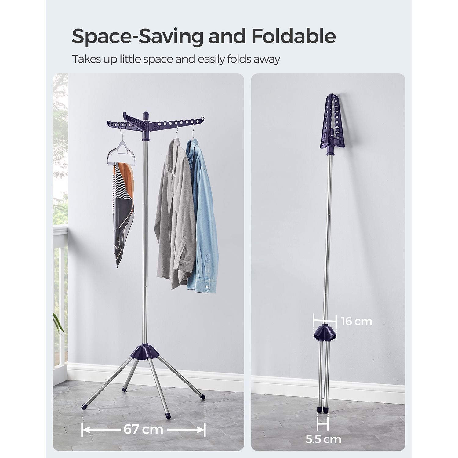 Clothes Airer - Stainless Steel - Silver - Space-Saving with 3 Rotatable Arms